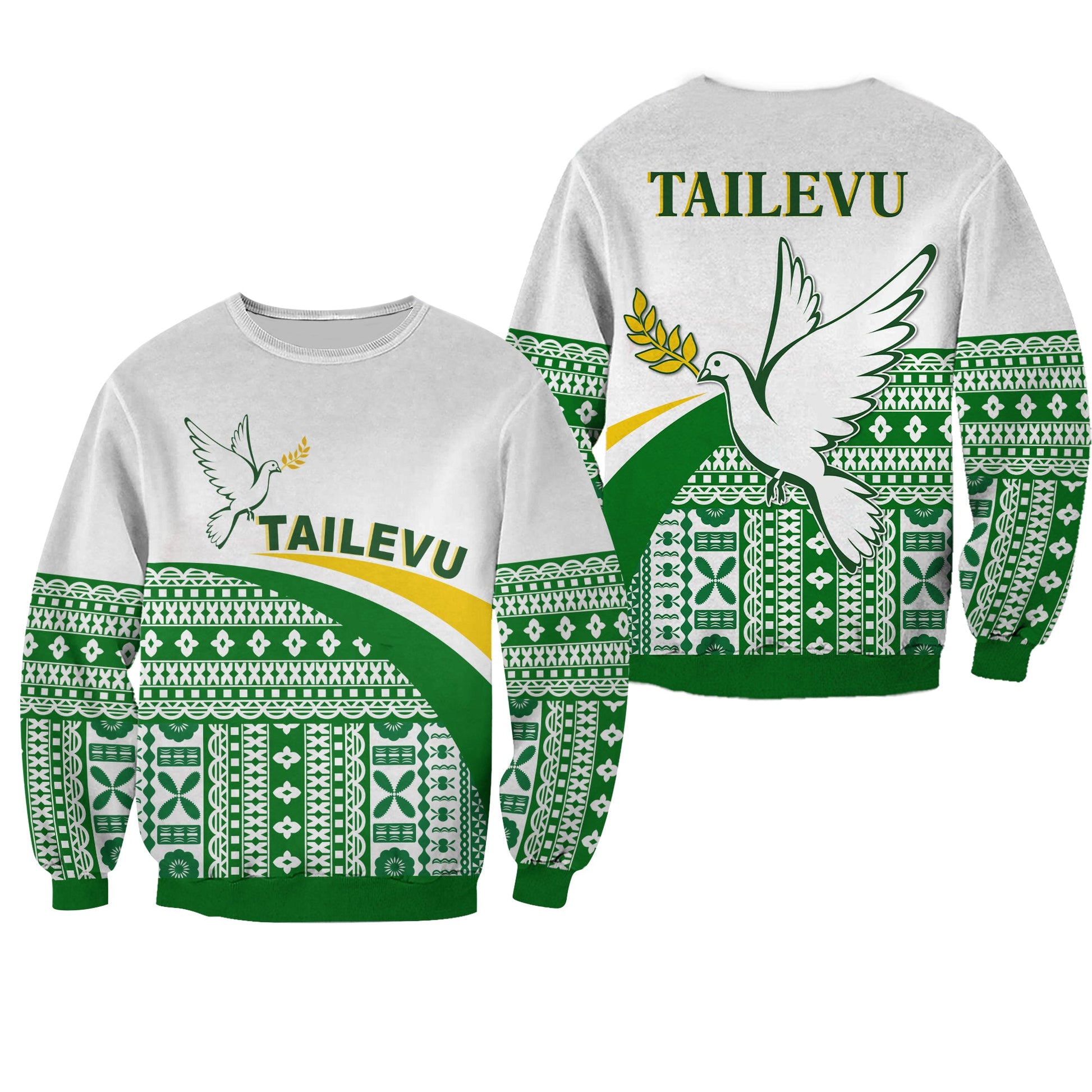 Tailevu Rugby Sweatshirt Fiji Rugby Tapa Pattern White