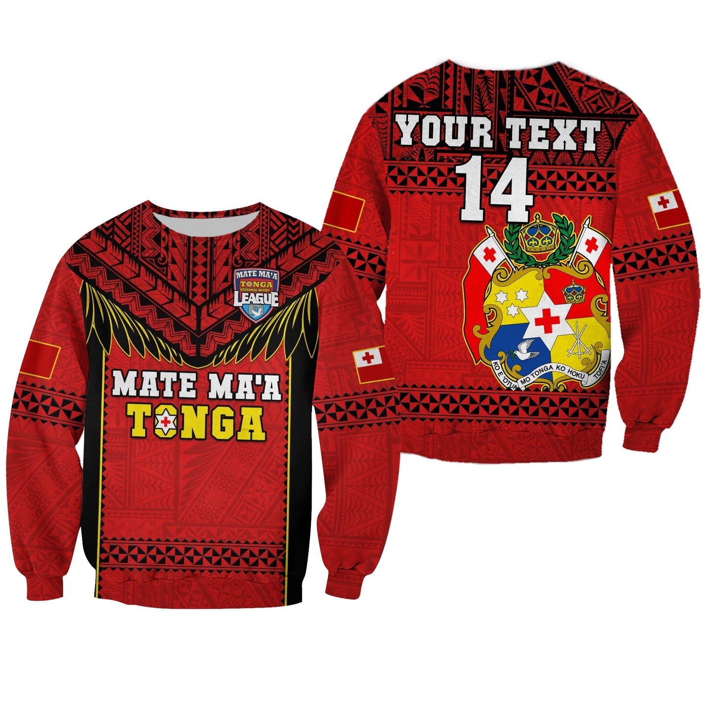 Custom Text And Number Tonga Rugby Sweatshirt Mate Maa Tonga Pacific Ngatu Black