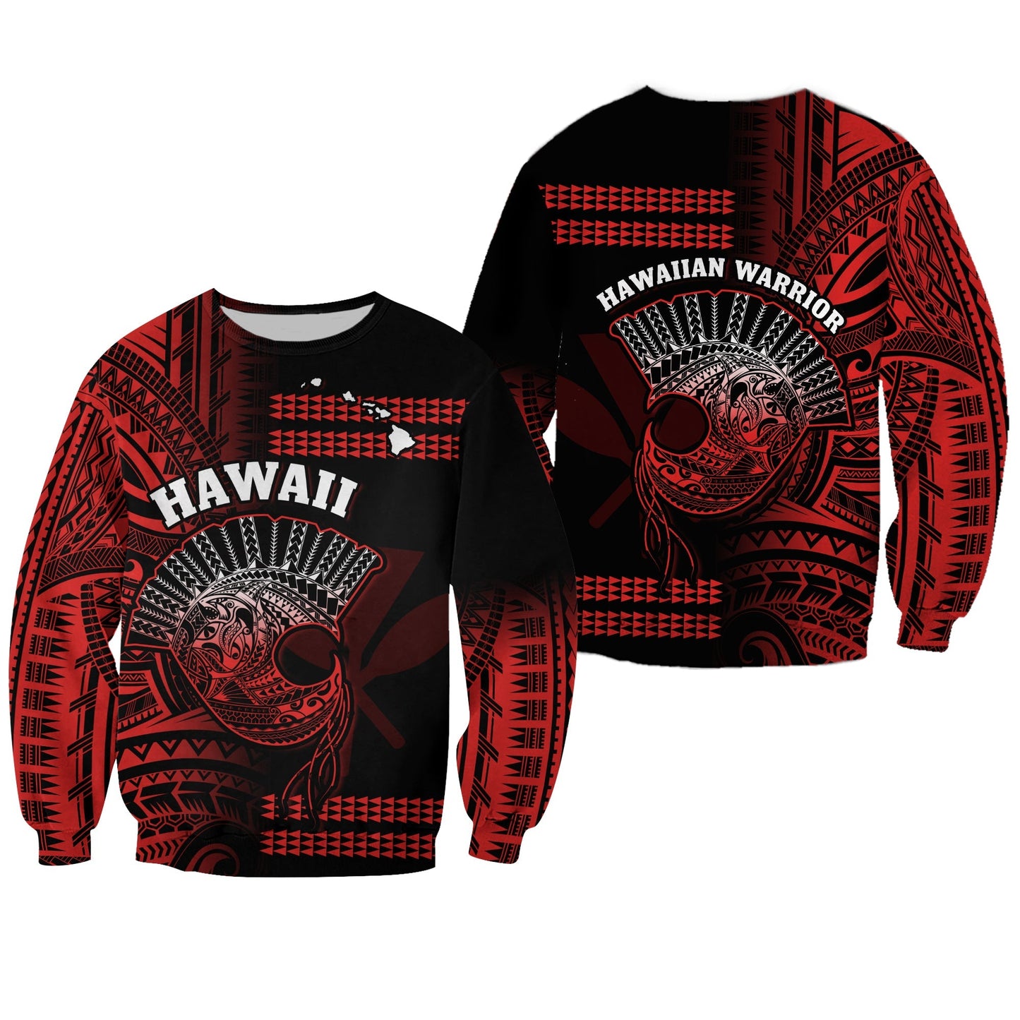 Hawaii Sweatshirt Kakau Warrior Helmet Gradient Red Polynesian
