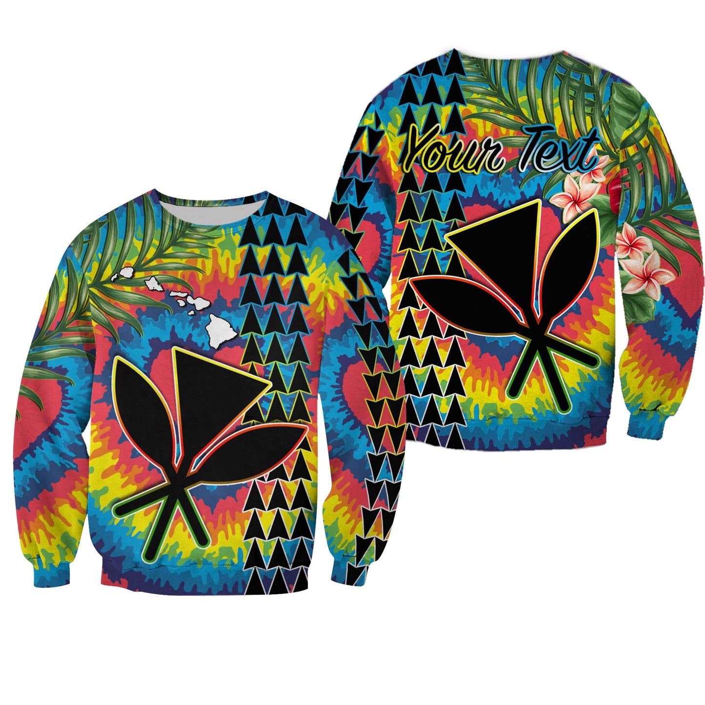 Custom Personalised Hawaii Rainbow Tie Dye Sweatshirt Flowers Polynesian Hawaiian Tribal