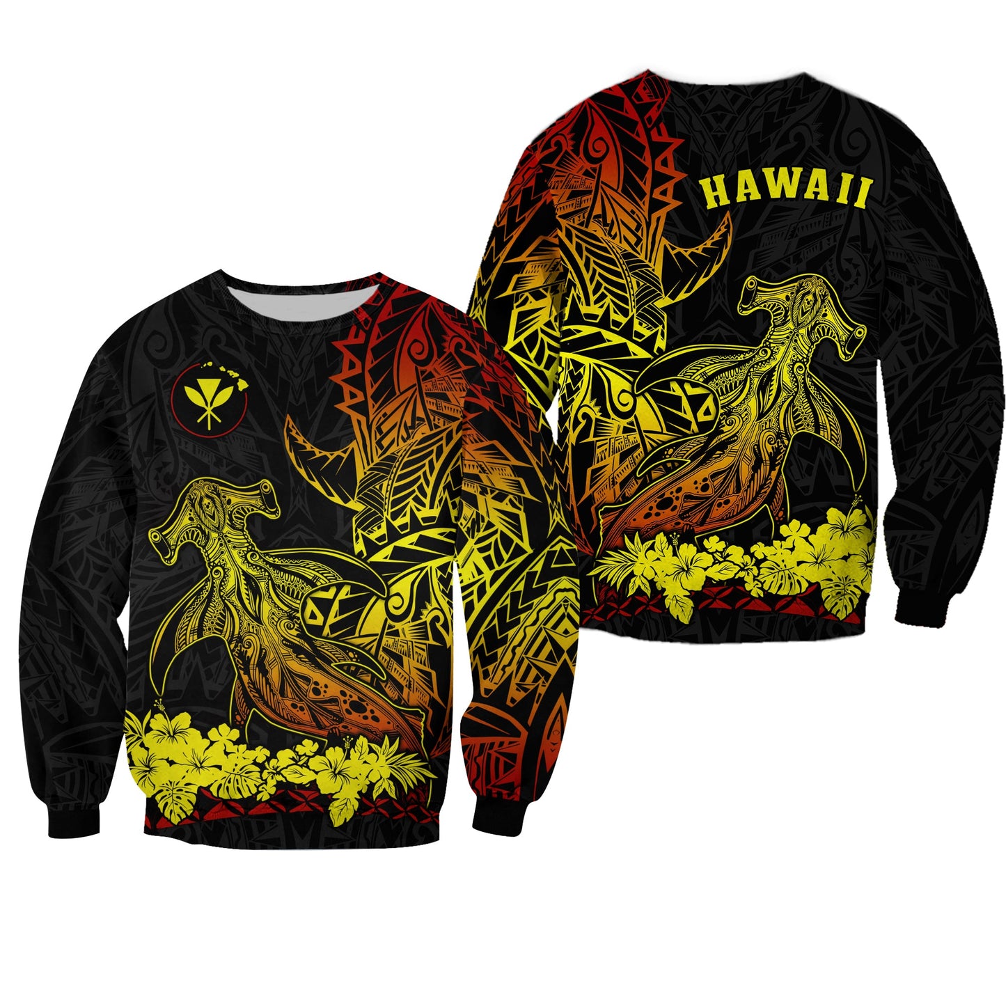 Hawaii Polynesian Sweatshirt Wild Hammerhead Sharks Fresh Life