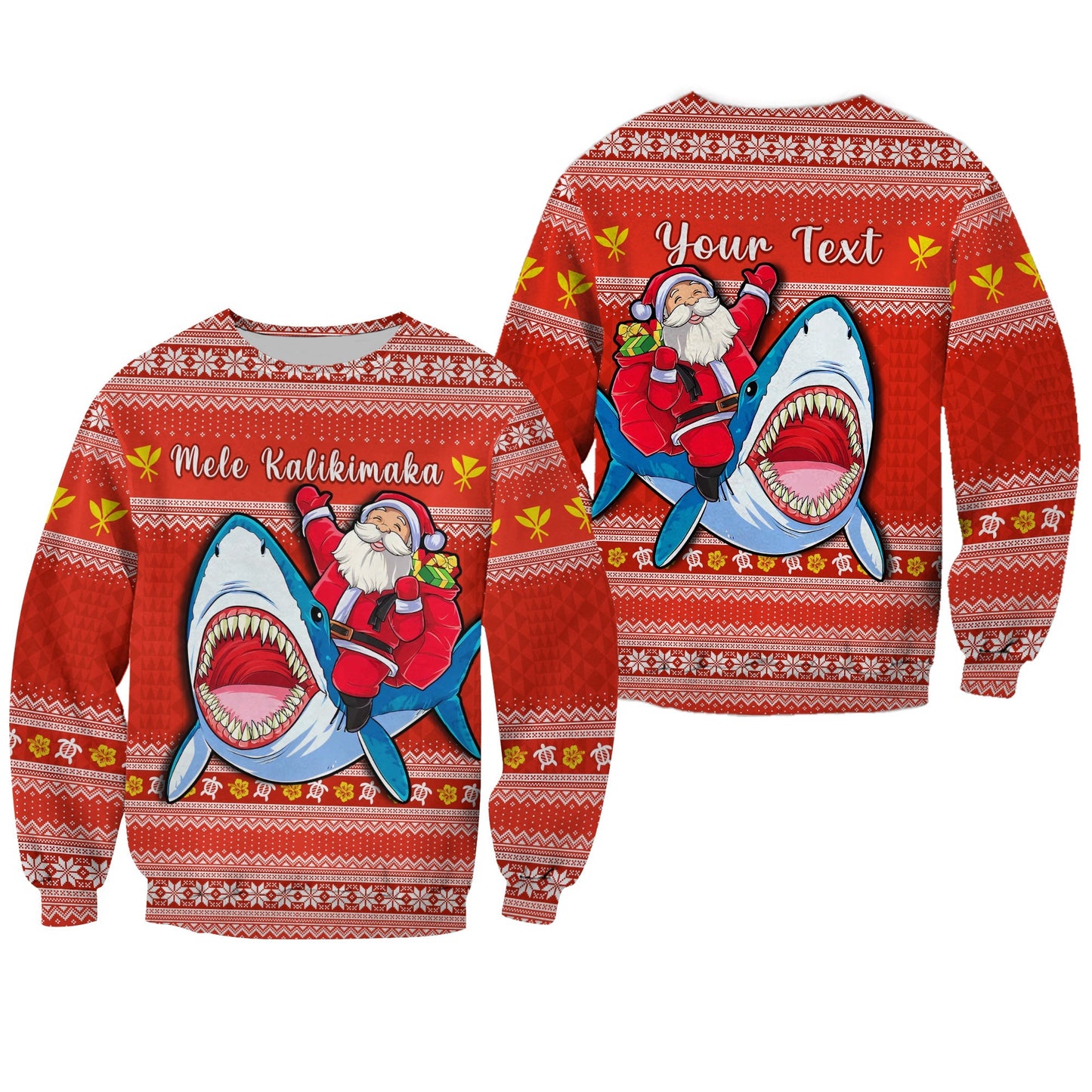 Custom Personalised Hawaii Christmas Sweatshirt Santa Shark Mele Kalikimaka Tribal