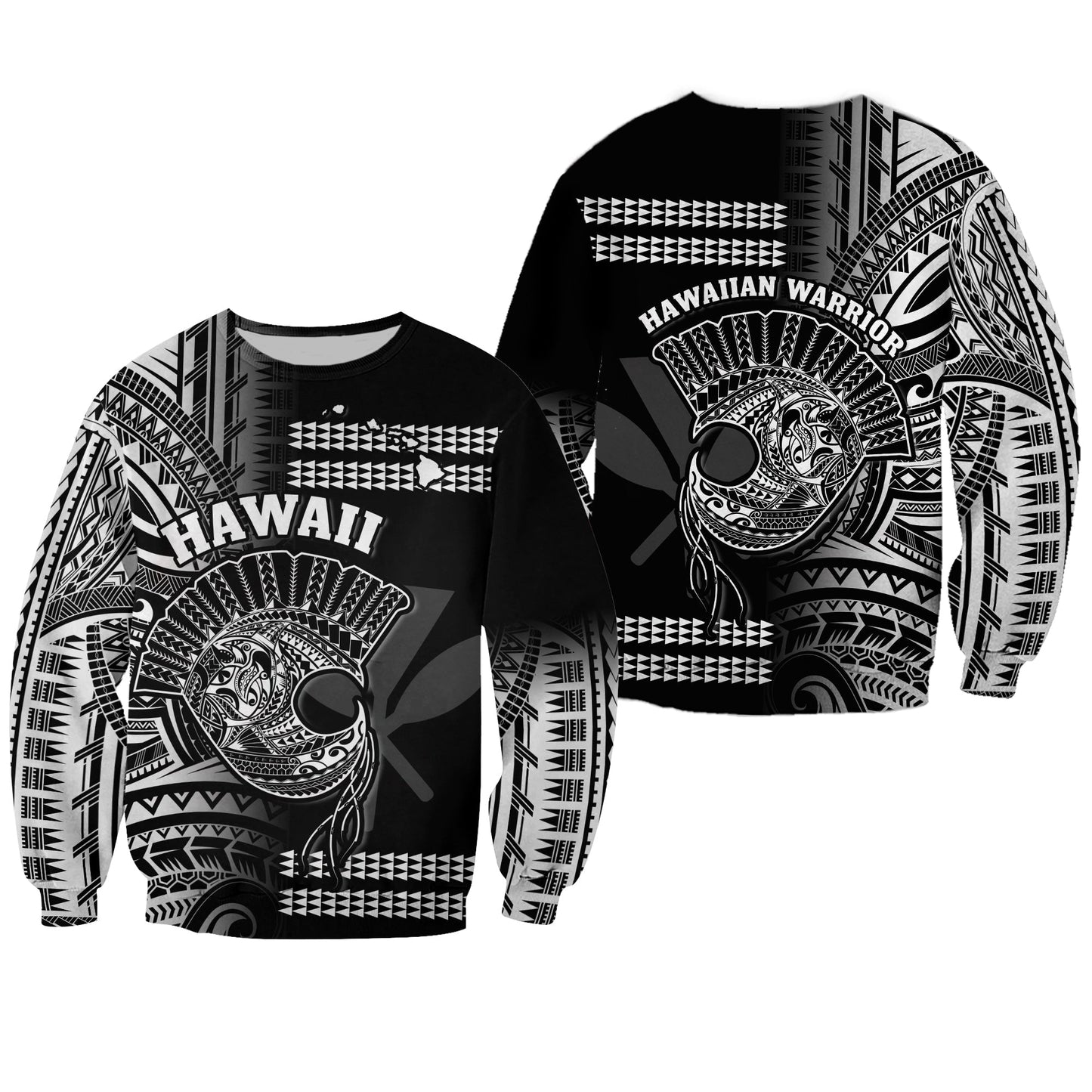 Hawaii Sweatshirt Kakau Warrior Helmet Gradient White Polynesian