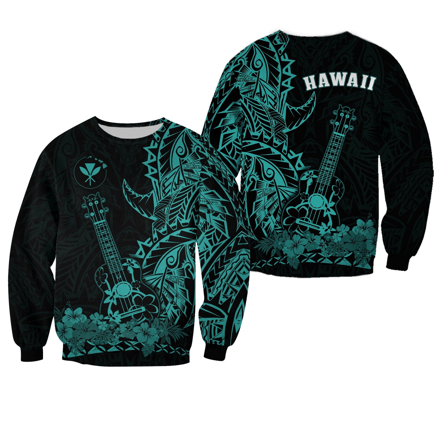 Hawaii Polynesian Sweatshirt Ukulele Turquoise