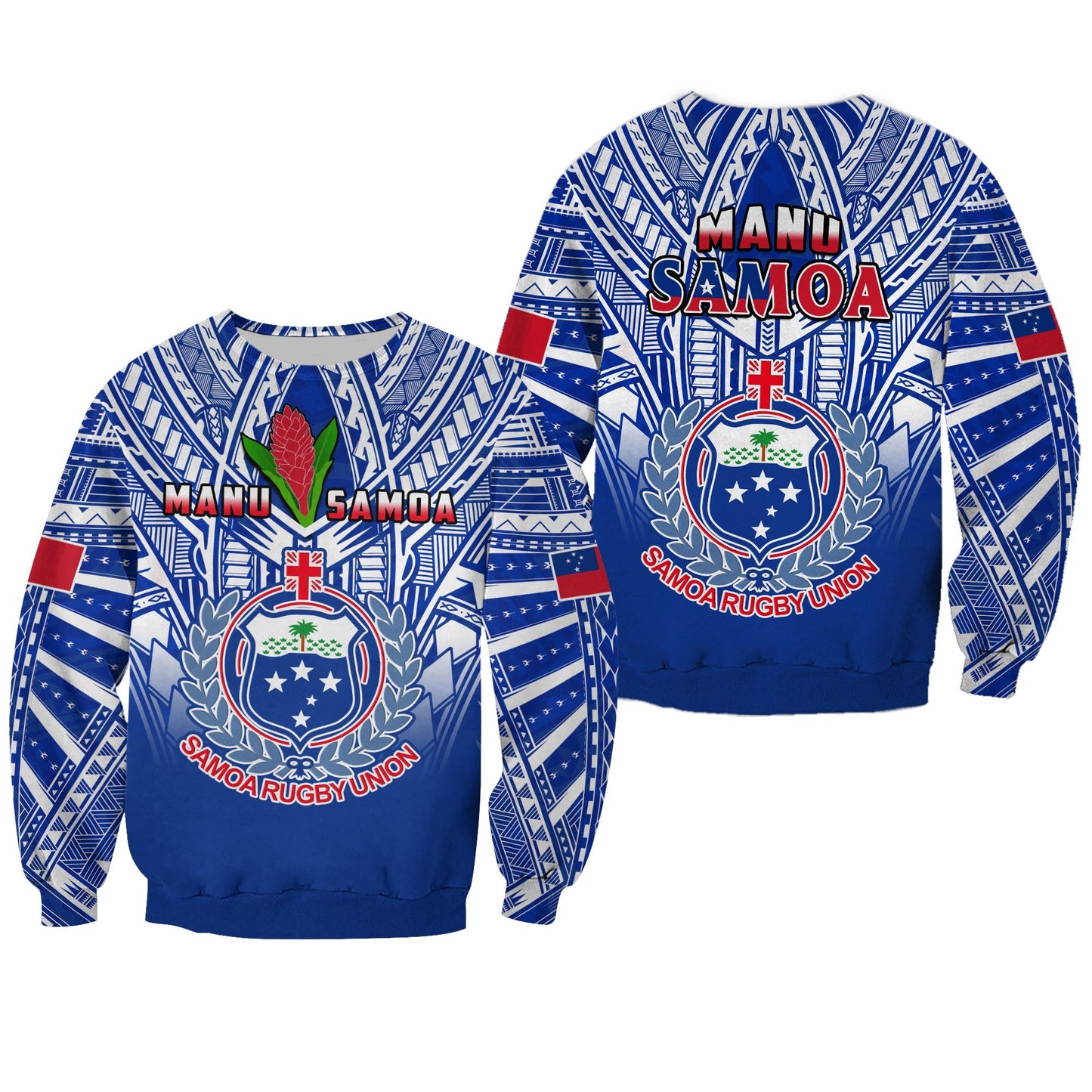 Samoa Rugby Sweatshirt Manu Samoa 7s Ginger Blue Polynesian