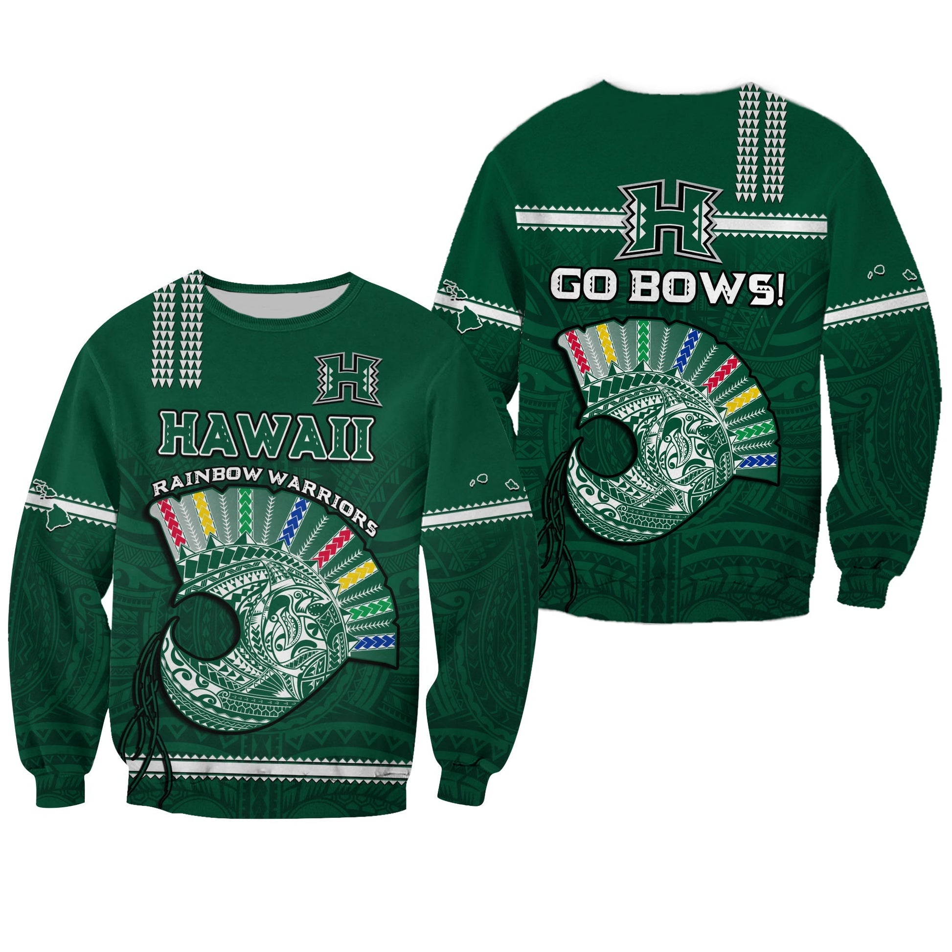 Hawaii Football Sweatshirt Kakau Rainbow Warriors Helmet Go Bows