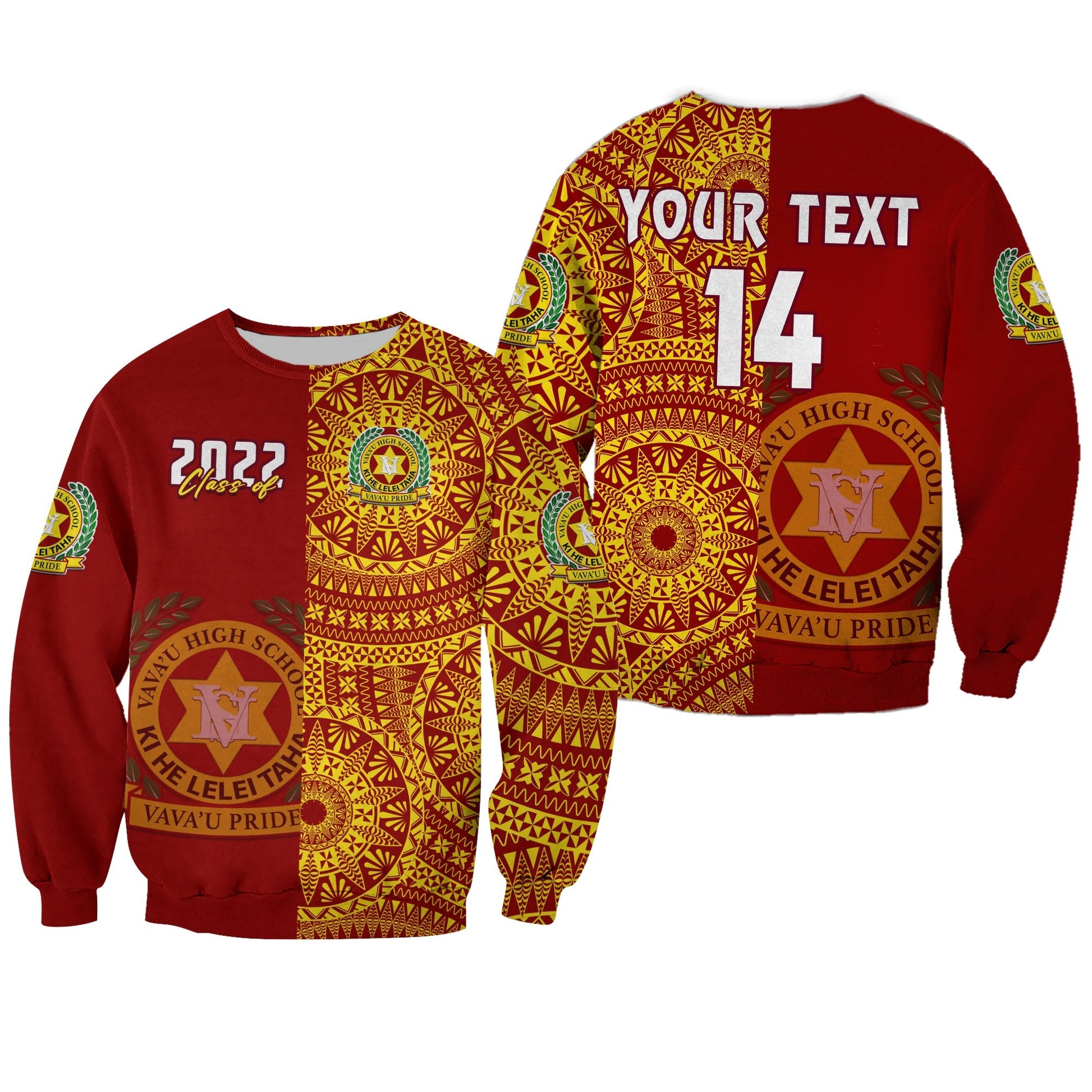 Custom Text And Number Tonga Vavau High School Sweatshirt Class Of Year Tongan Ngatu Pattern