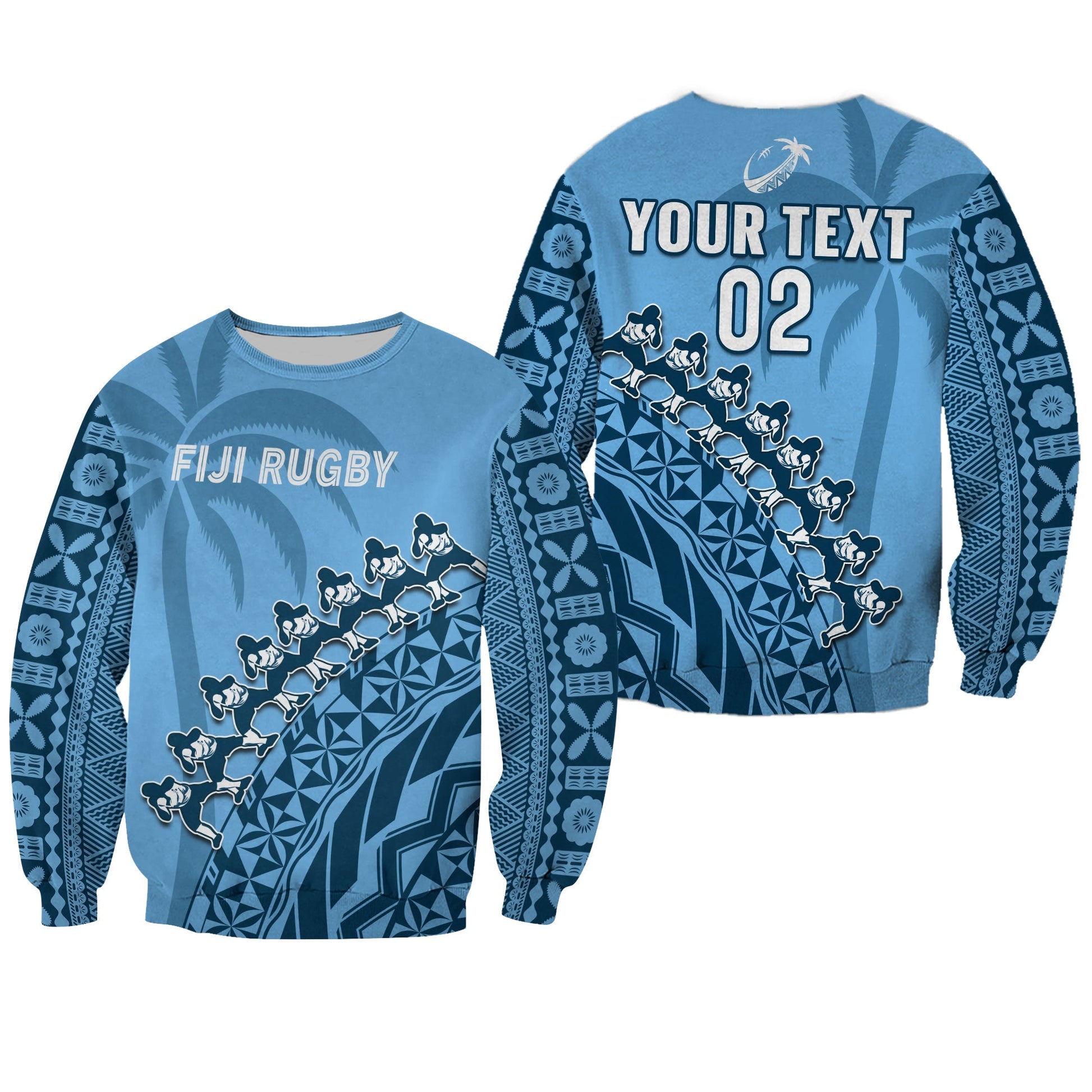 Custom Text And Number Fiji Tapa Rugby Sweatshirt Fijian Cibi Dance Tapa Pattern Blue