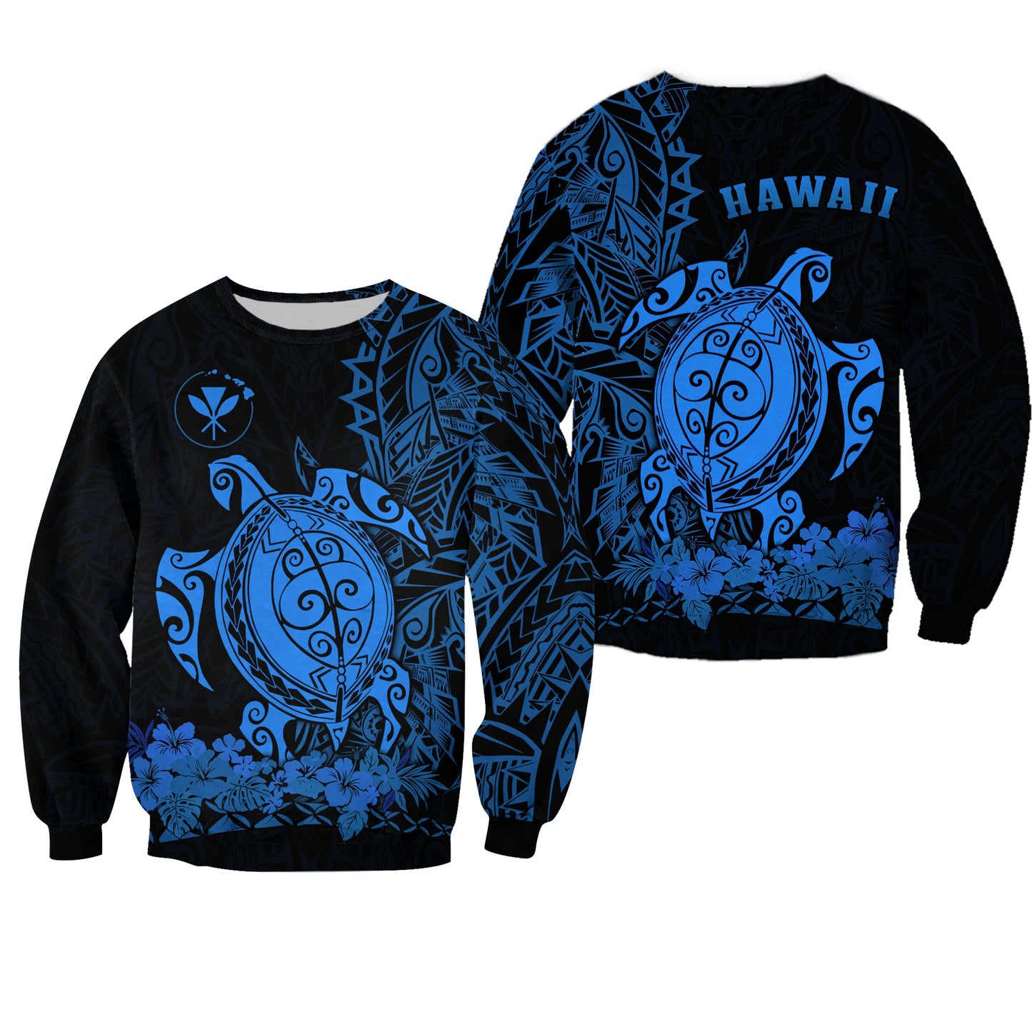 Hawaii Polynesian Sweatshirt Blue Sea Turtles Hawaiian