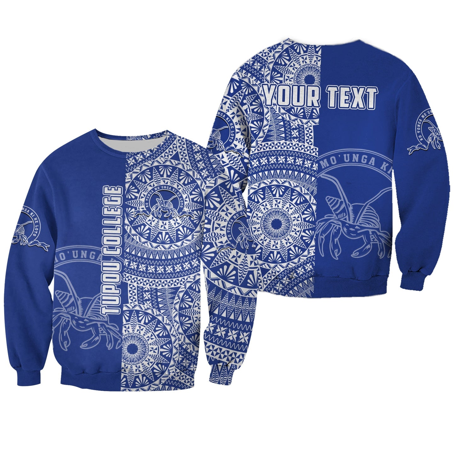 Custom Personalised Tupou Tonga College Sweatshirt Tongan Ngatu Pattern