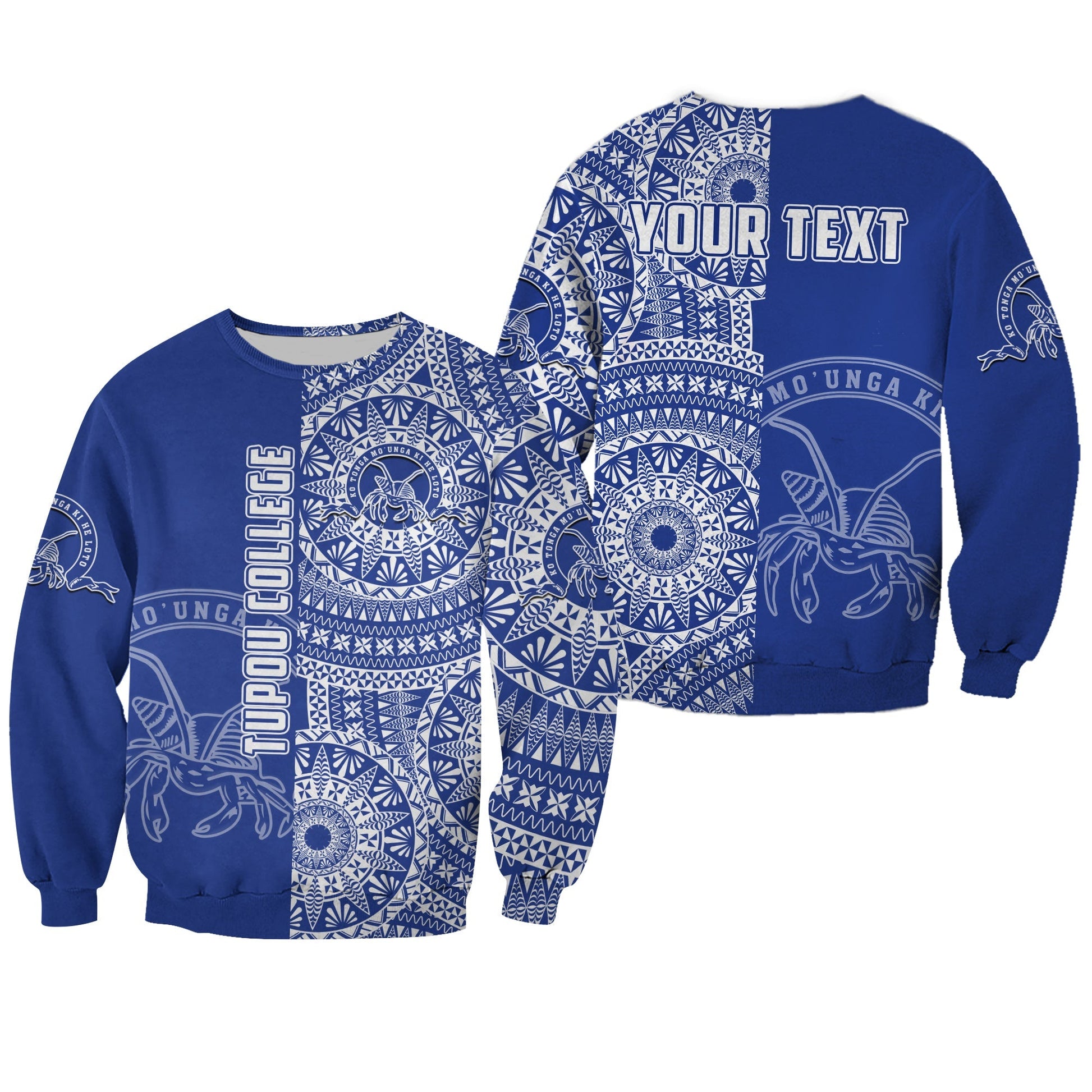 Custom Personalised Tupou Tonga College Sweatshirt Tongan Ngatu Pattern