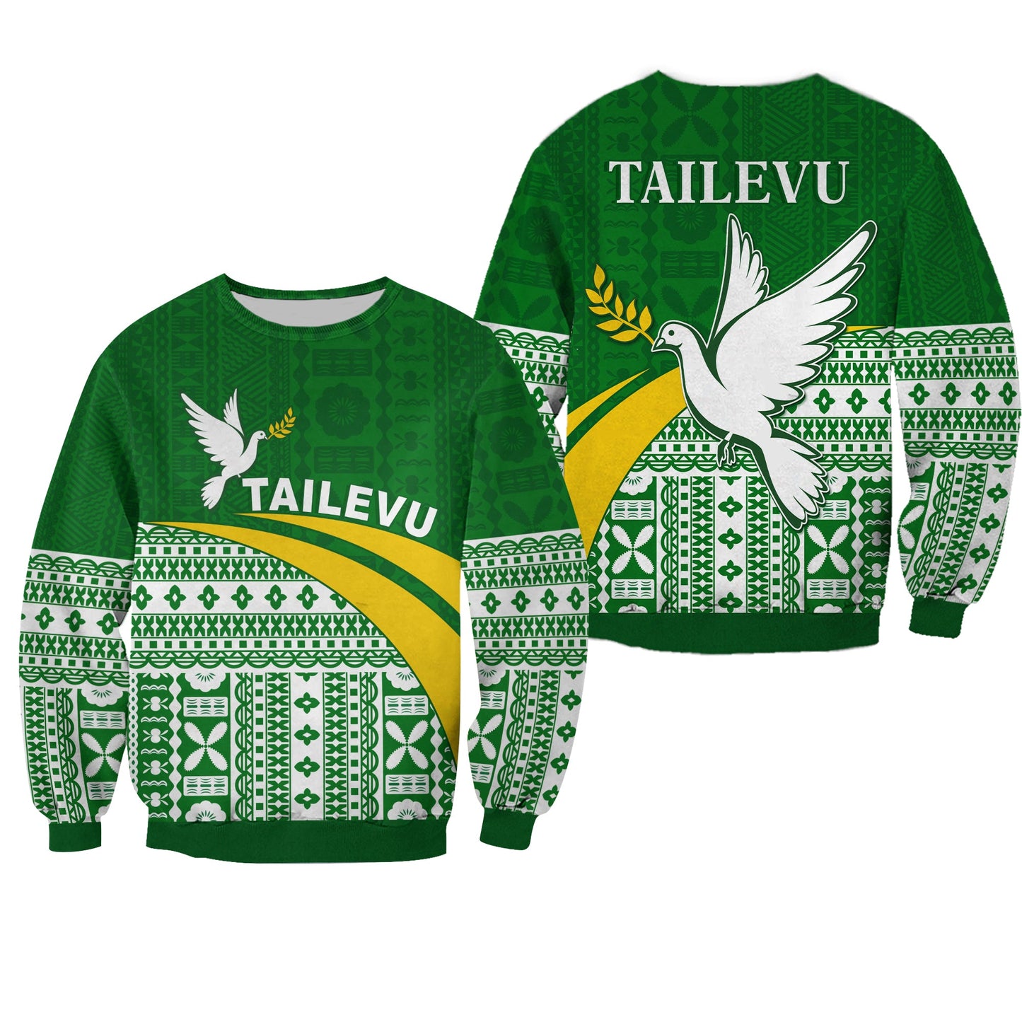 Tailevu Rugby Sweatshirt Fiji Rugby Tapa Pattern Green