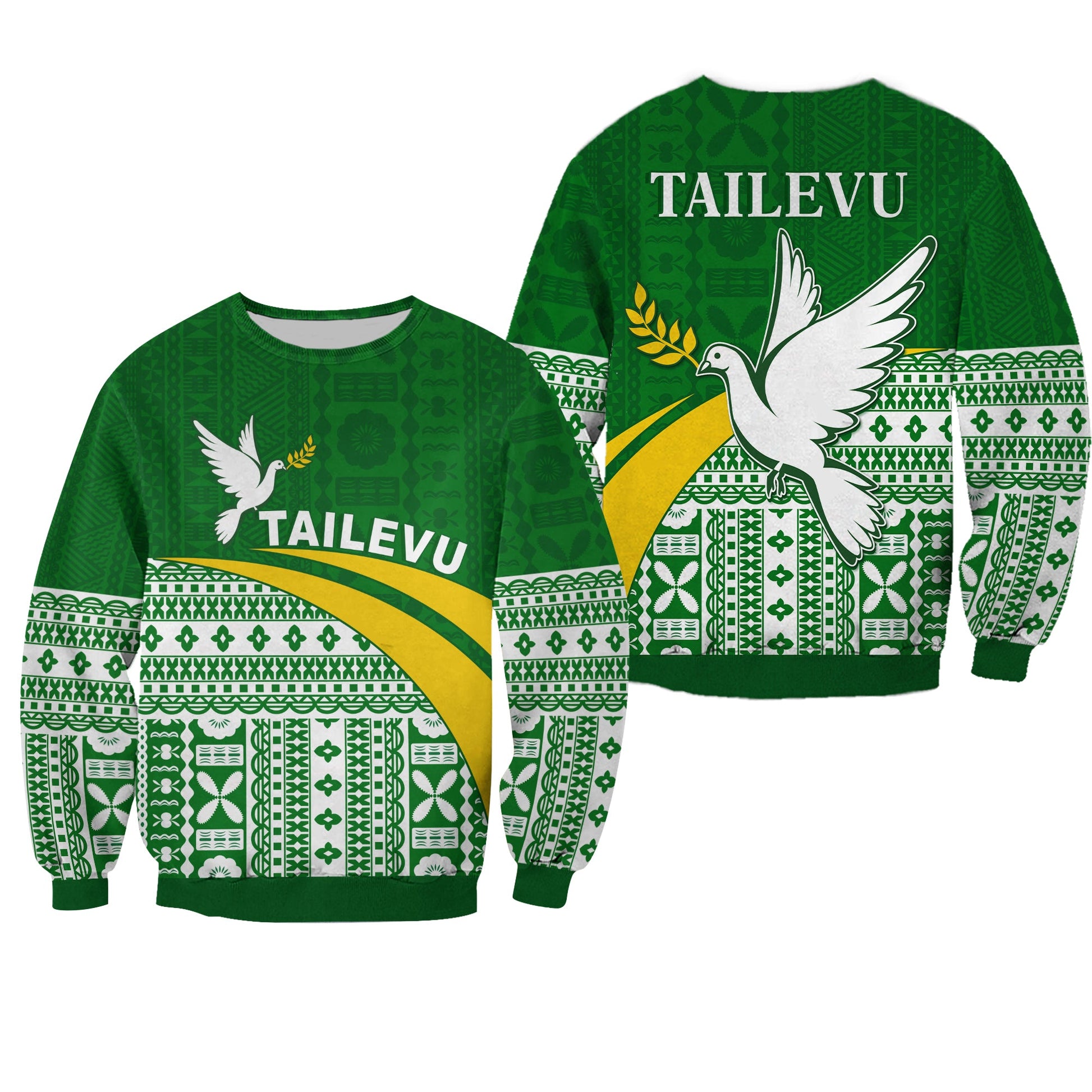 Tailevu Rugby Sweatshirt Fiji Rugby Tapa Pattern Green