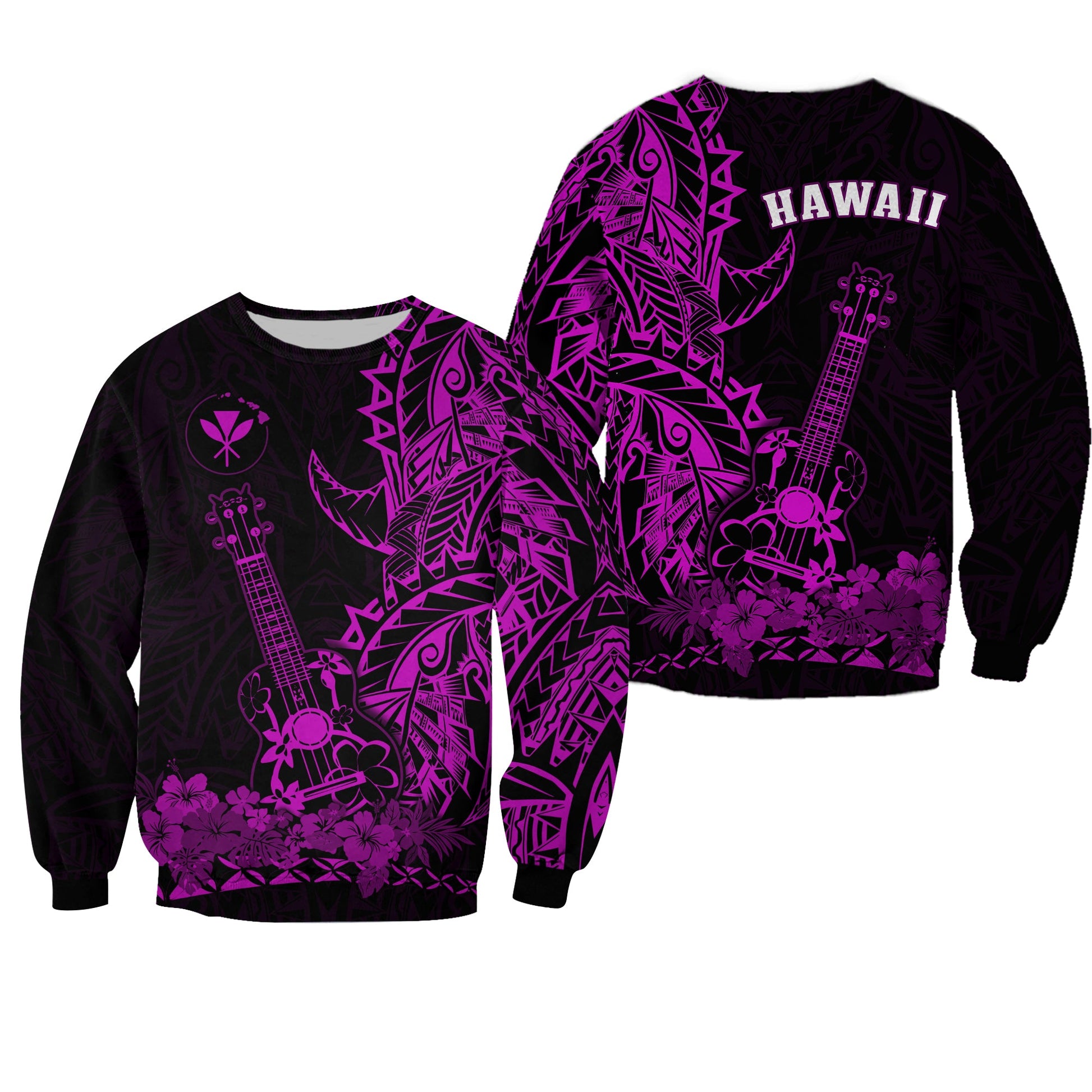 Hawaii Polynesian Sweatshirt Ukulele Purple