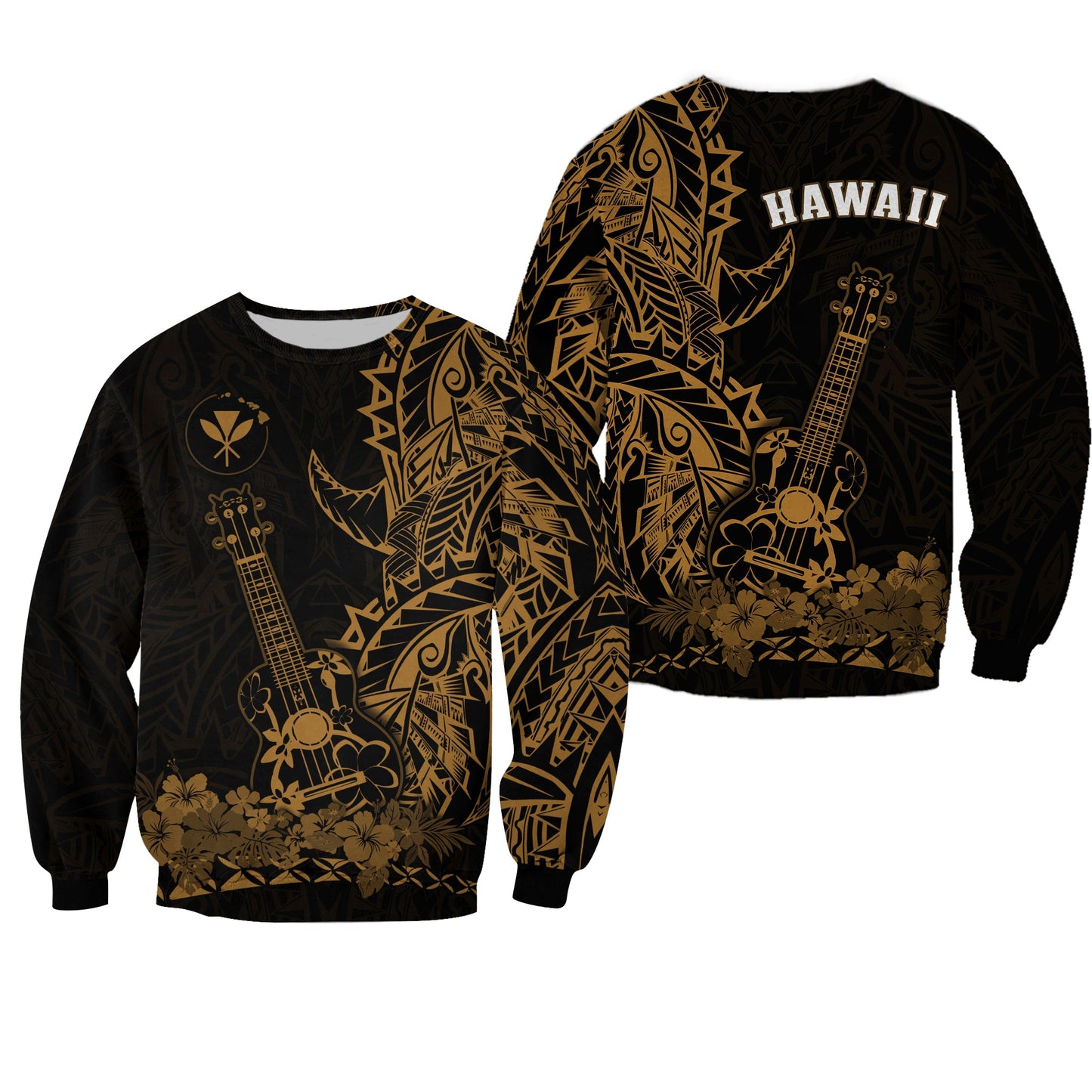 Hawaii Polynesian Sweatshirt Ukulele Gold