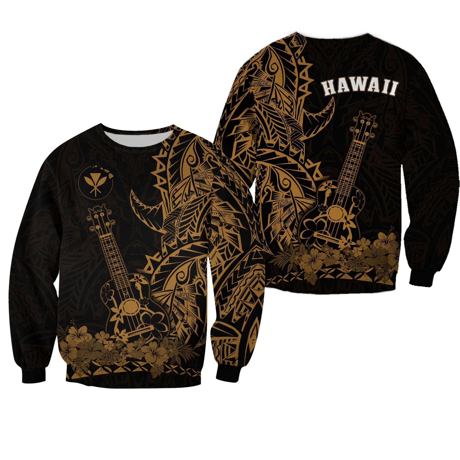 Hawaii Polynesian Sweatshirt Ukulele Gold