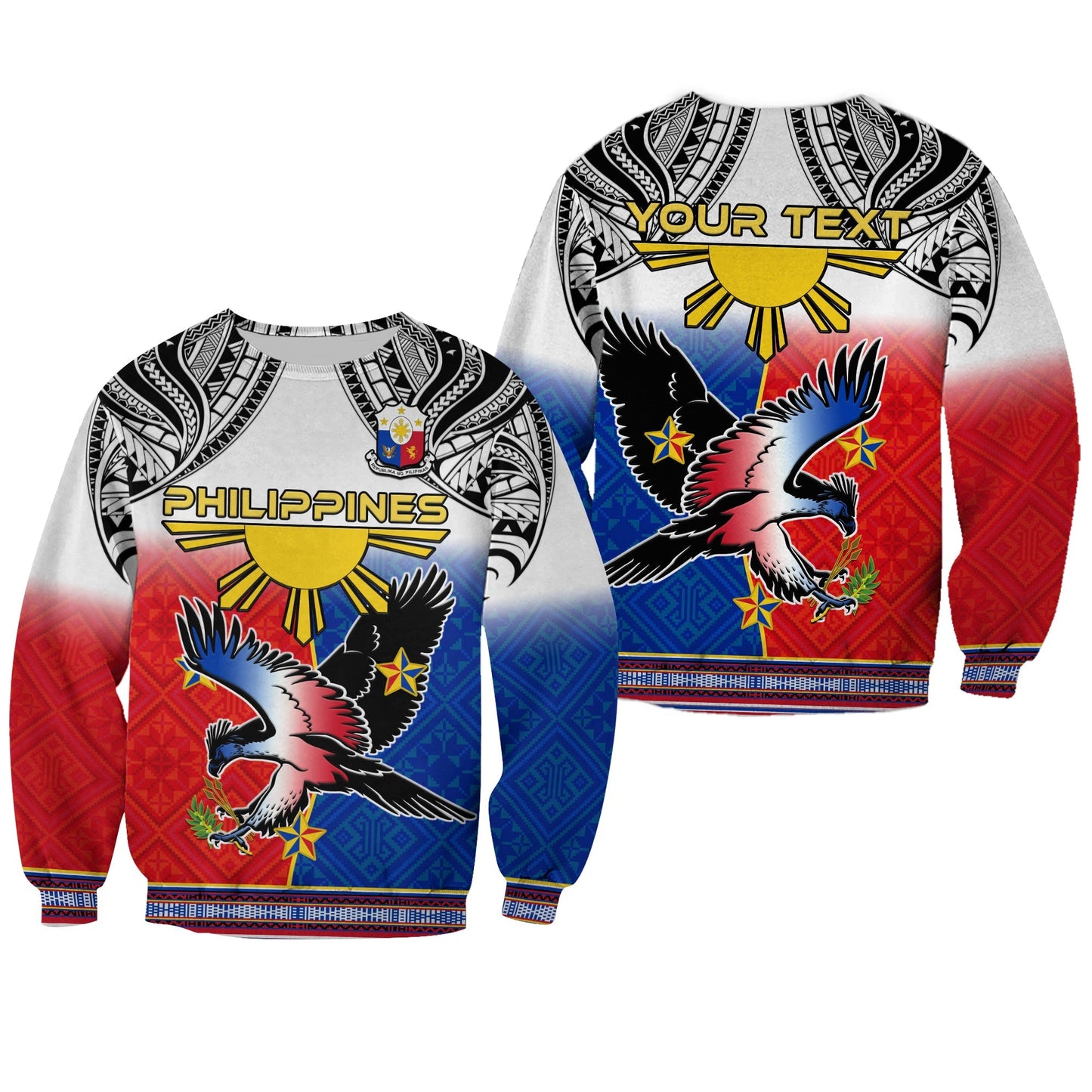Custom Personalised Philippines Sweatshirt Polynesian Filipino Pattern With Eagle
