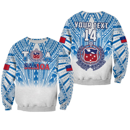Custom Text And Number Samoa Rugby Sweatshirt Personalise Toa Samoa Polynesian Pacific White Version