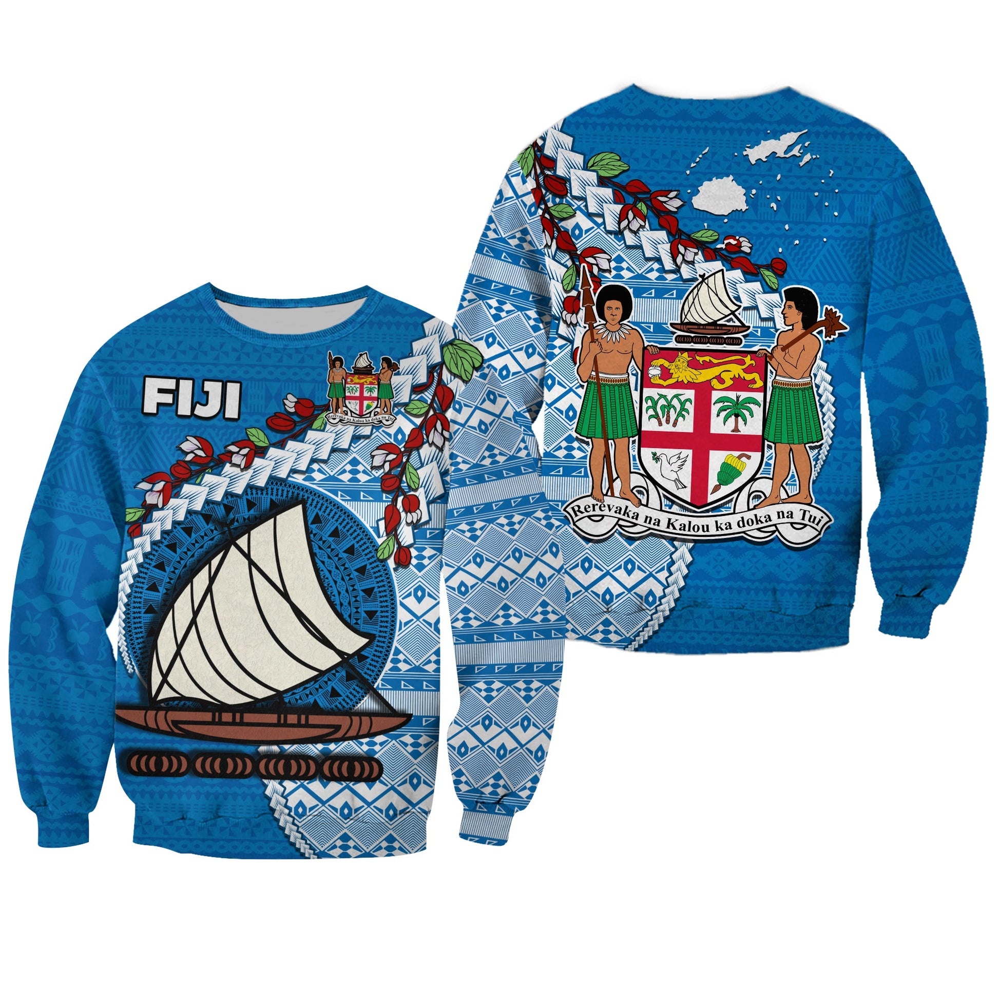 Fiji Sweatshirt Fijian Drua Mix Tagimaucia Flower Blue Style