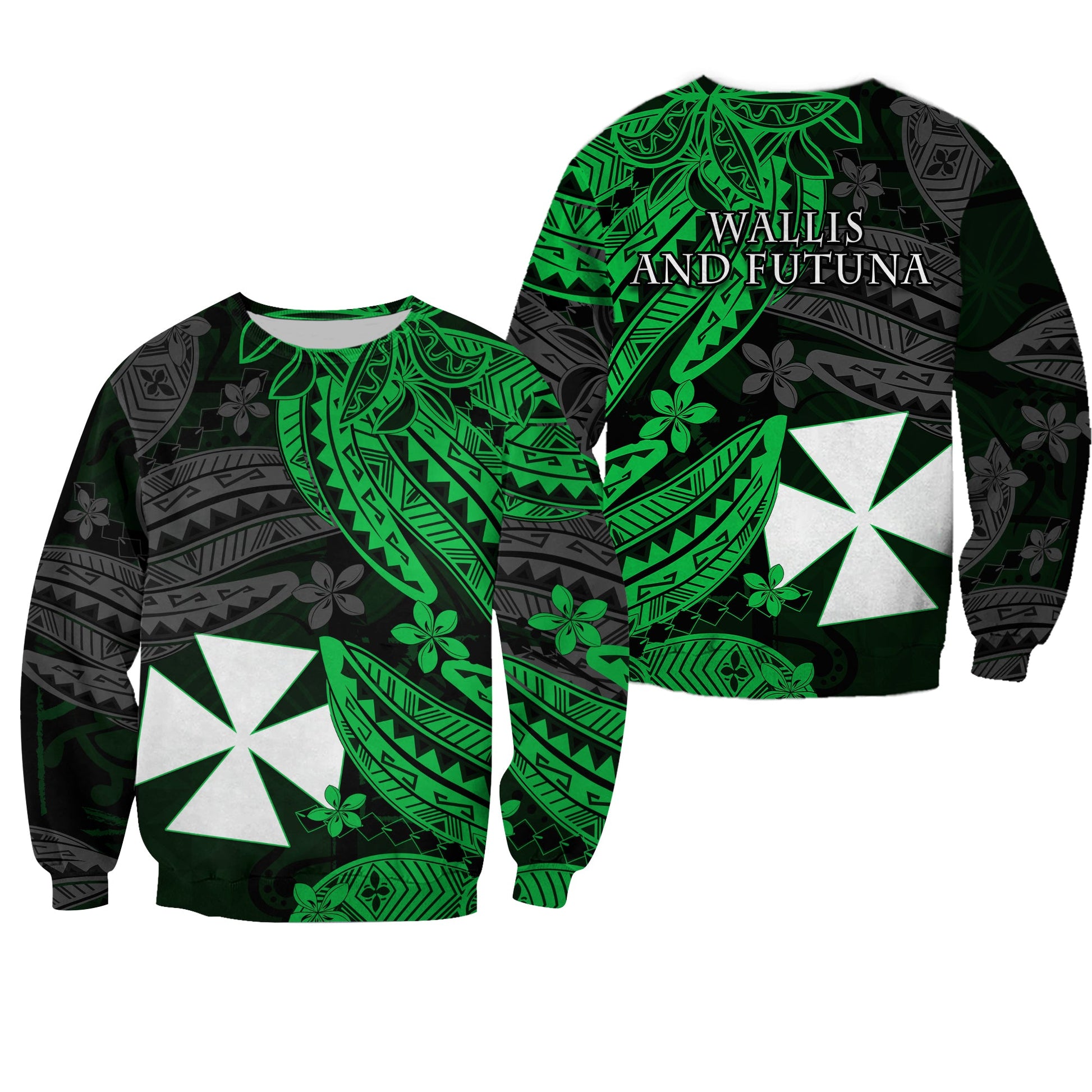 Wallis and Futuna Sweatshirt Enjoy Polynesian Flowers Version Green