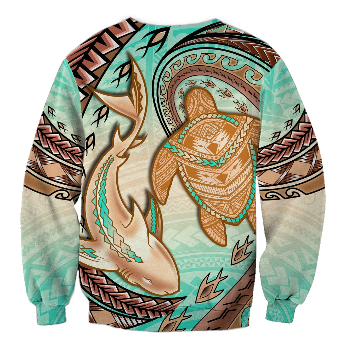 Hawaii Sweatshirt Polynesian Shark And Sea Turtle Dreamy Turquoise Artsy