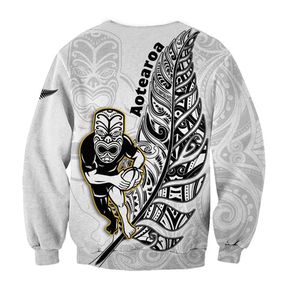 New Zealand Silver Fern Rugby Sweatshirt All Black Maori Version White