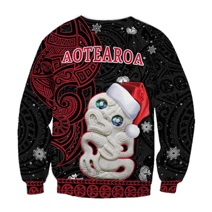 New Zealand Christmas Sweatshirt Hei Tiki Red Pohutukawa Meri Kirihimete