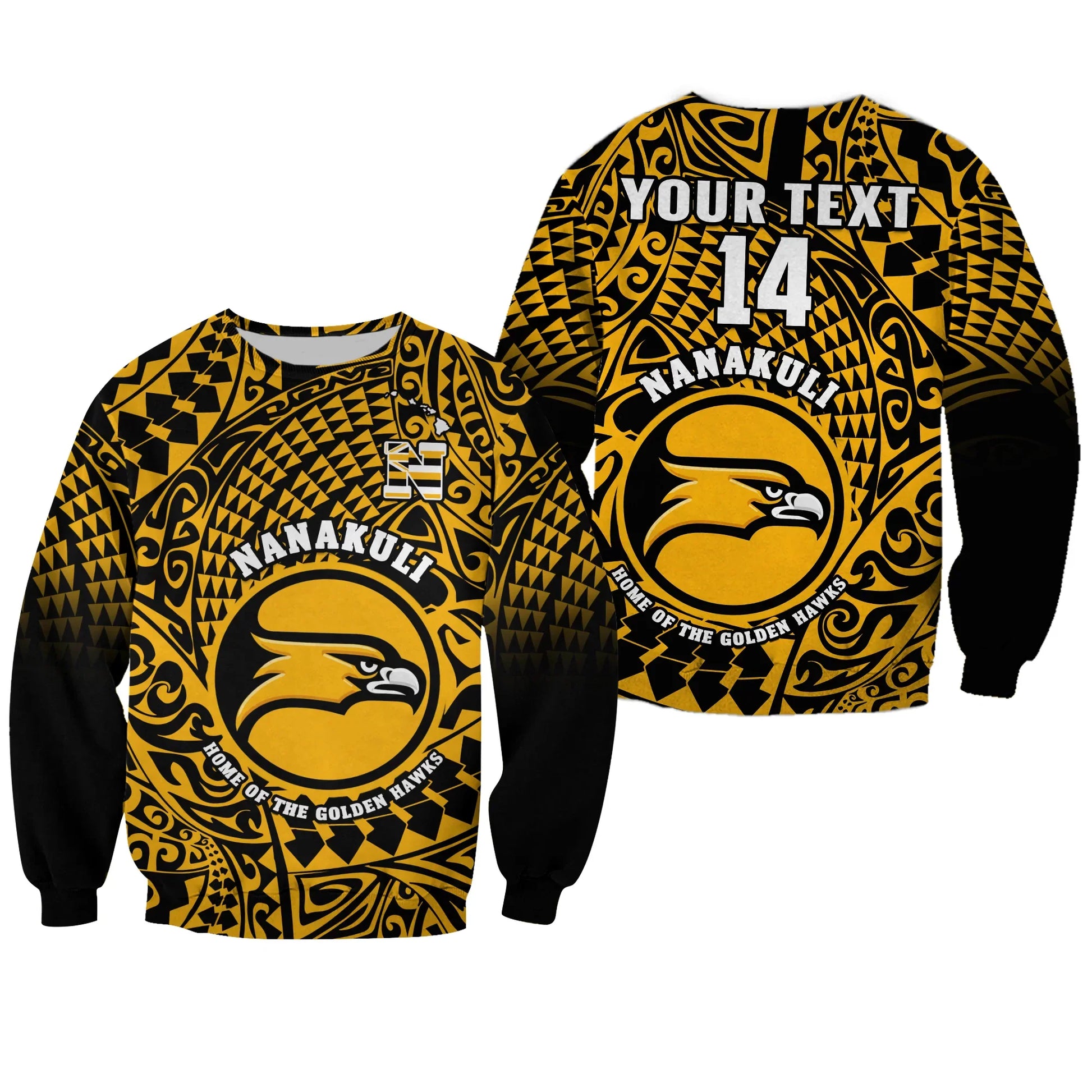 Custom Text And Number Hawaii Sweatshirt Nanakuli High and Intermediate School Tribal Kakau