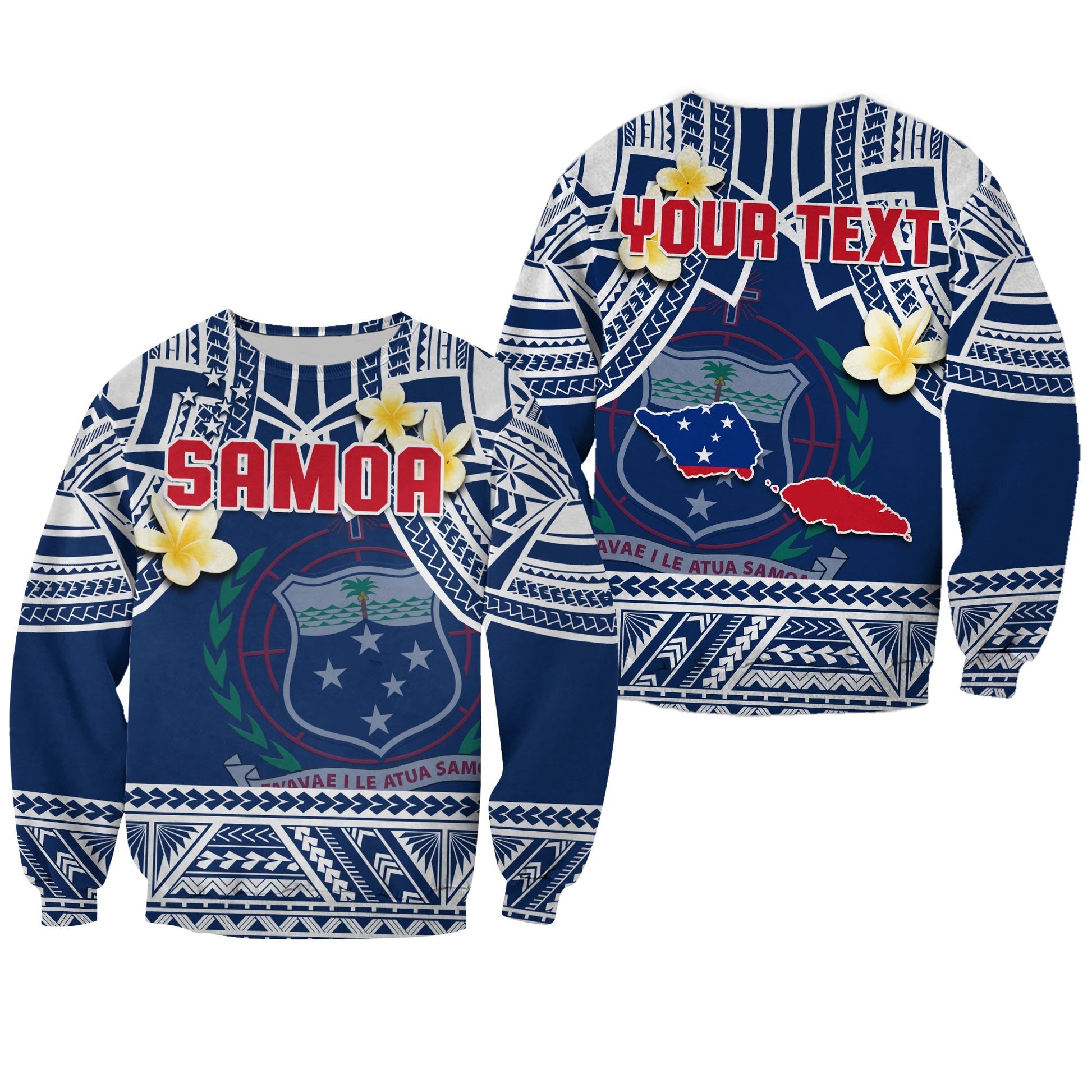 Custom Personalised Samoa Sweatshirt Samoan Plumeria Flowers Mix Polynesian Pattern
