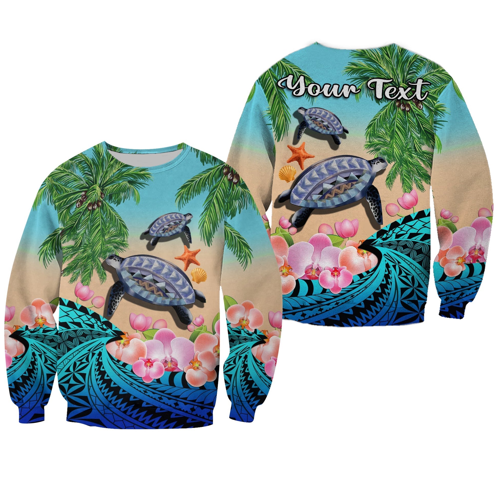 Custom Personalised Polynesian Turtle Coconut Tree And Orchids Sweatshirt