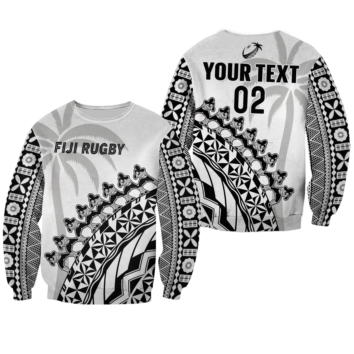 Custom Text And Number Fiji Rugby Sweatshirt Fijian Cibi Dance Tapa Pattern White