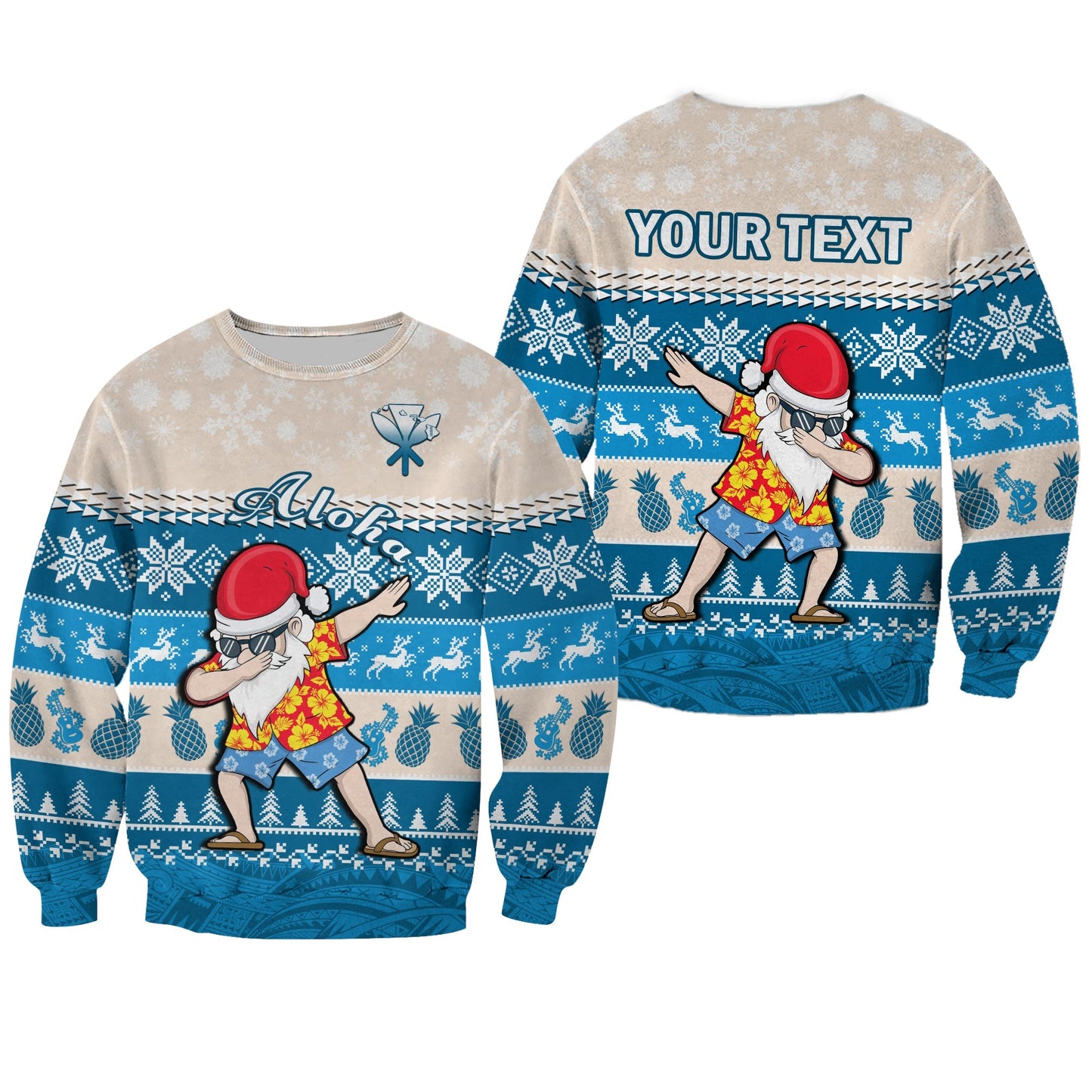 Custom Personalised Hawaii Mele Kalikimaka Sweatshirt Dabbing Santa Blue Merry Christmas