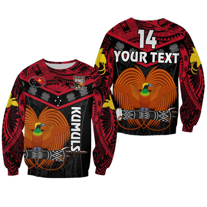 Custom Text And Number Papua New Guinea Rugby Sweatshirt PNG Kumuls Bird Of Paradise Black