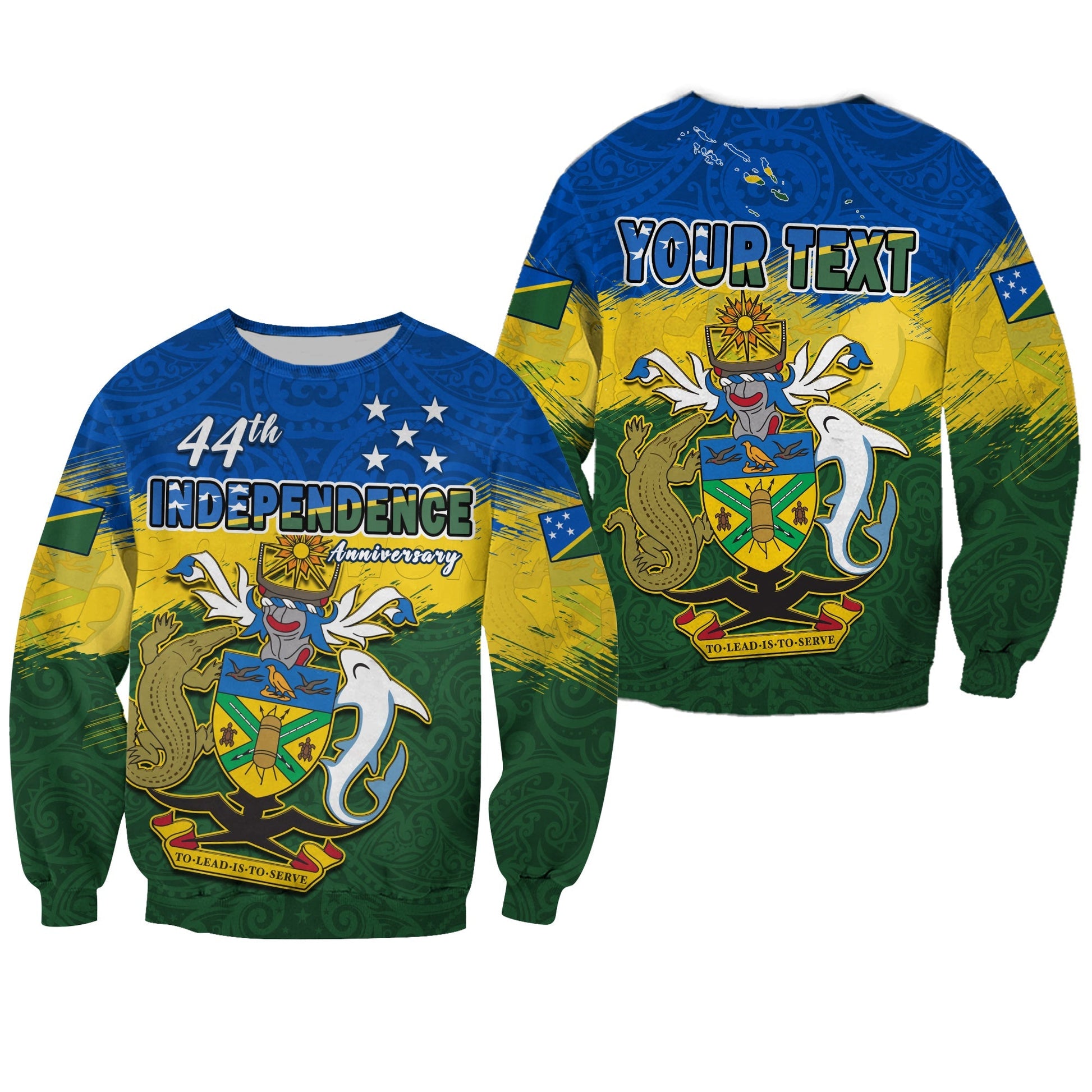 Custom Personalised Solomon Islands Sweatshirt Happy 44th Independence Anniversary Polynesian Pattern