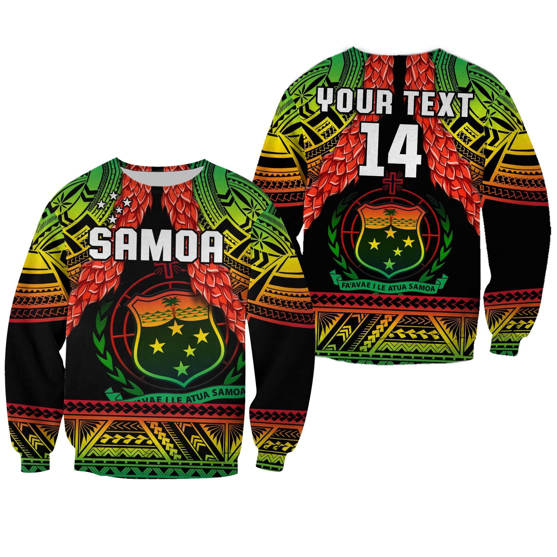 Custom Text And Number Samoa Rugby Sweatshirt Teuila Torch Ginger Gradient Style