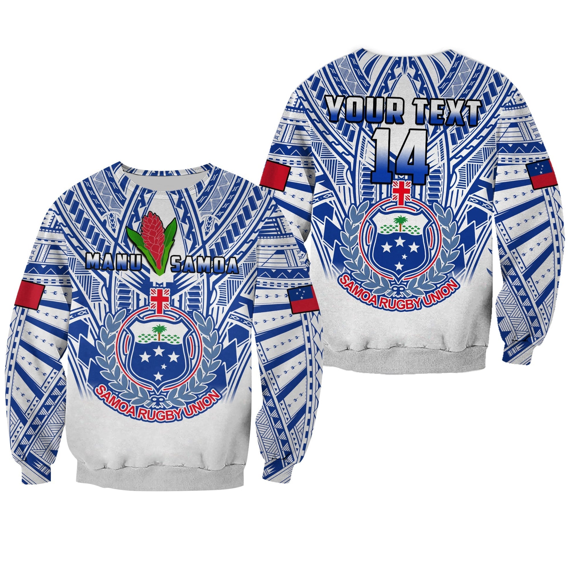 Custom Text And Number Samoa Rugby Sweatshirt Manu Samoa 7s Ginger White Polynesian