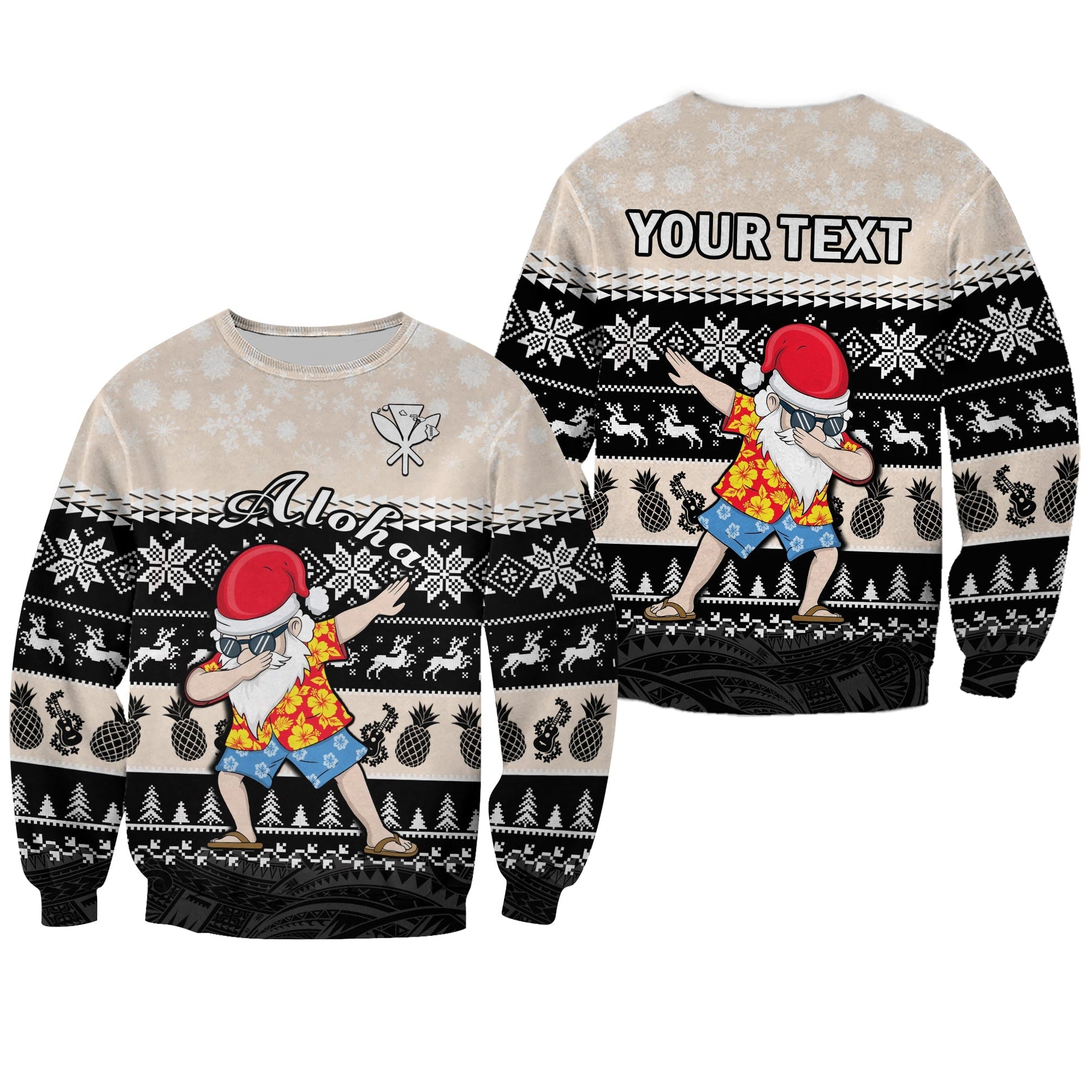Custom Personalised Hawaii Mele Kalikimaka Sweatshirt Dabbing Santa Black Merry Christmas