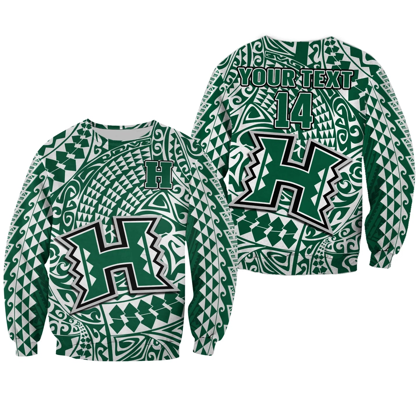 Custom Text And Number Hawaii Football Sweatshirt Rainbow Warriors Tribal Kakau