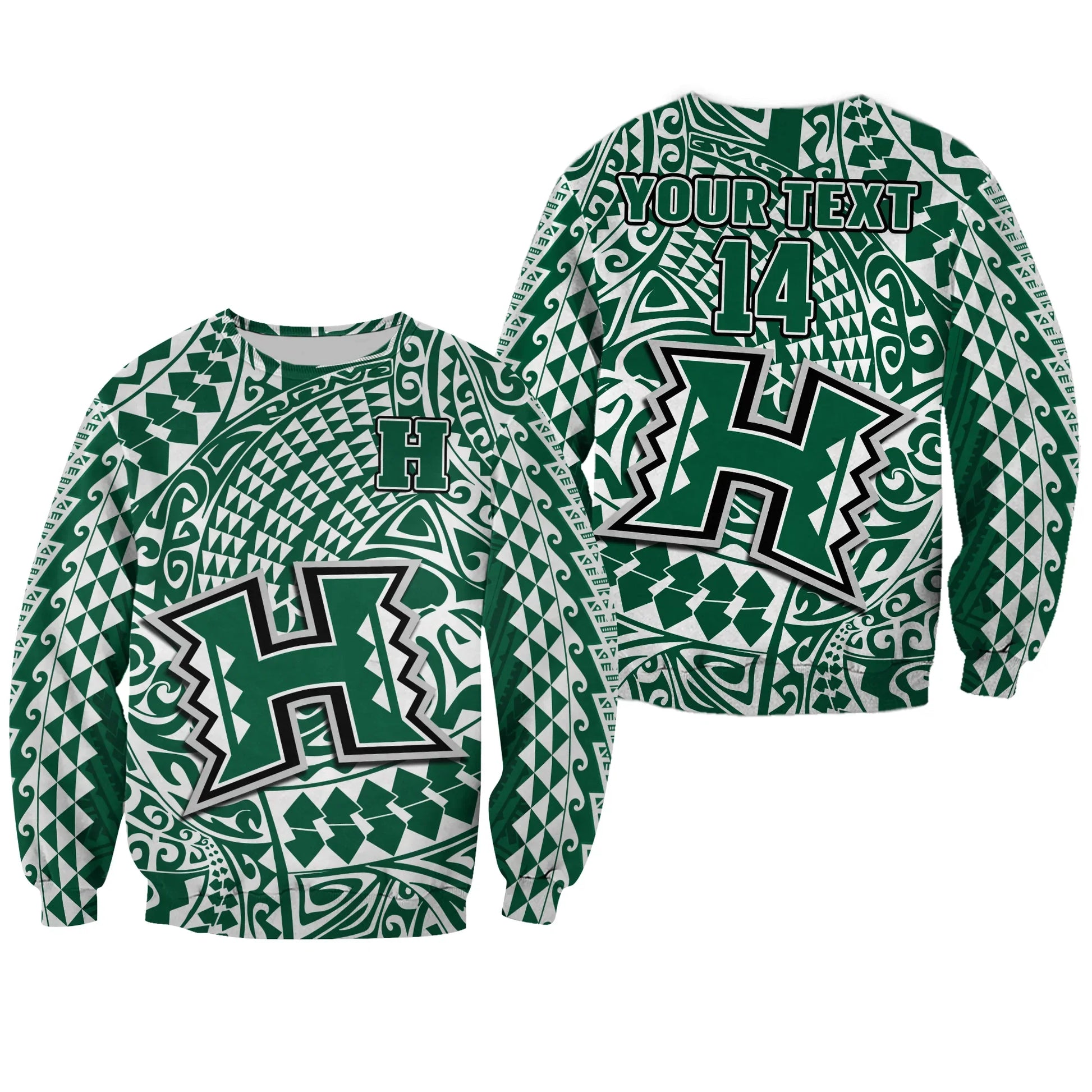 Custom Text And Number Hawaii Football Sweatshirt Rainbow Warriors Tribal Kakau