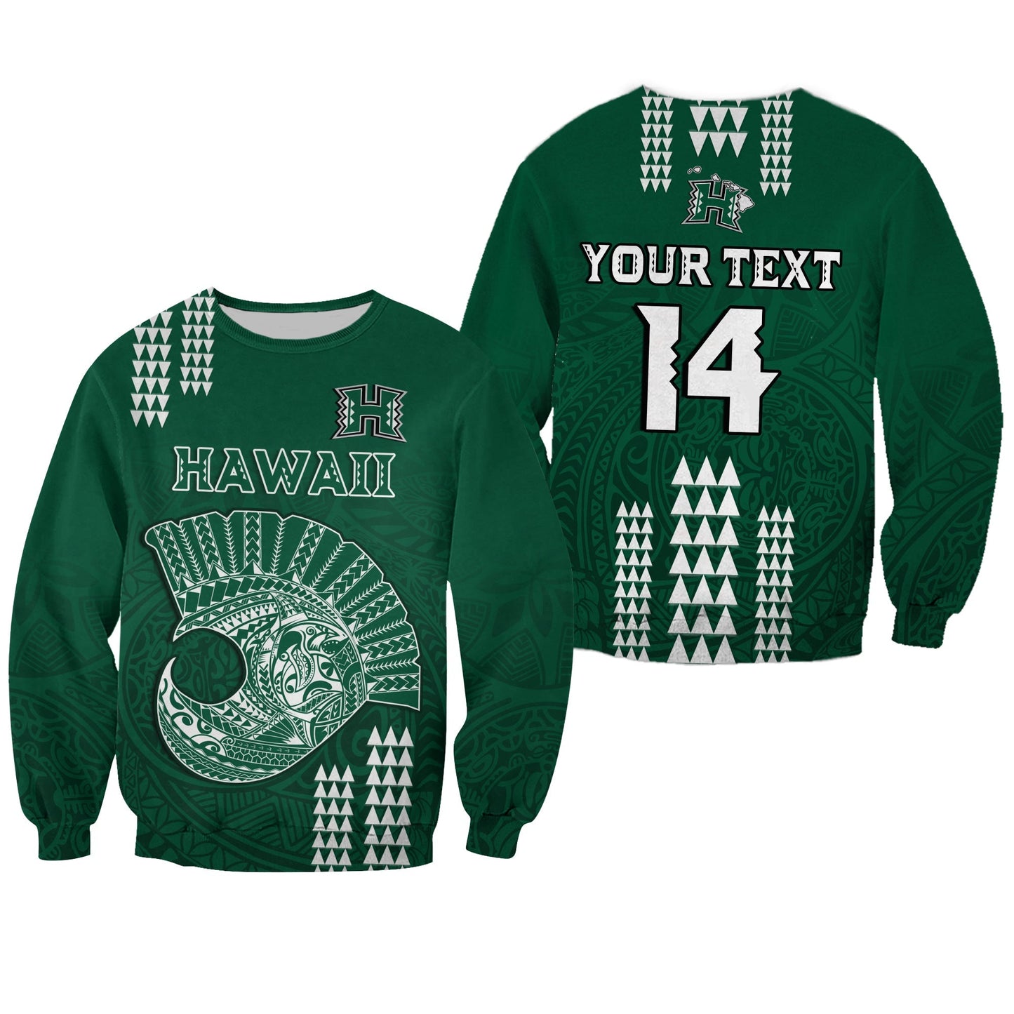 Custom Text And Number Hawaii Football Sweatshirt Kakau Rainbow Warriors Helmet