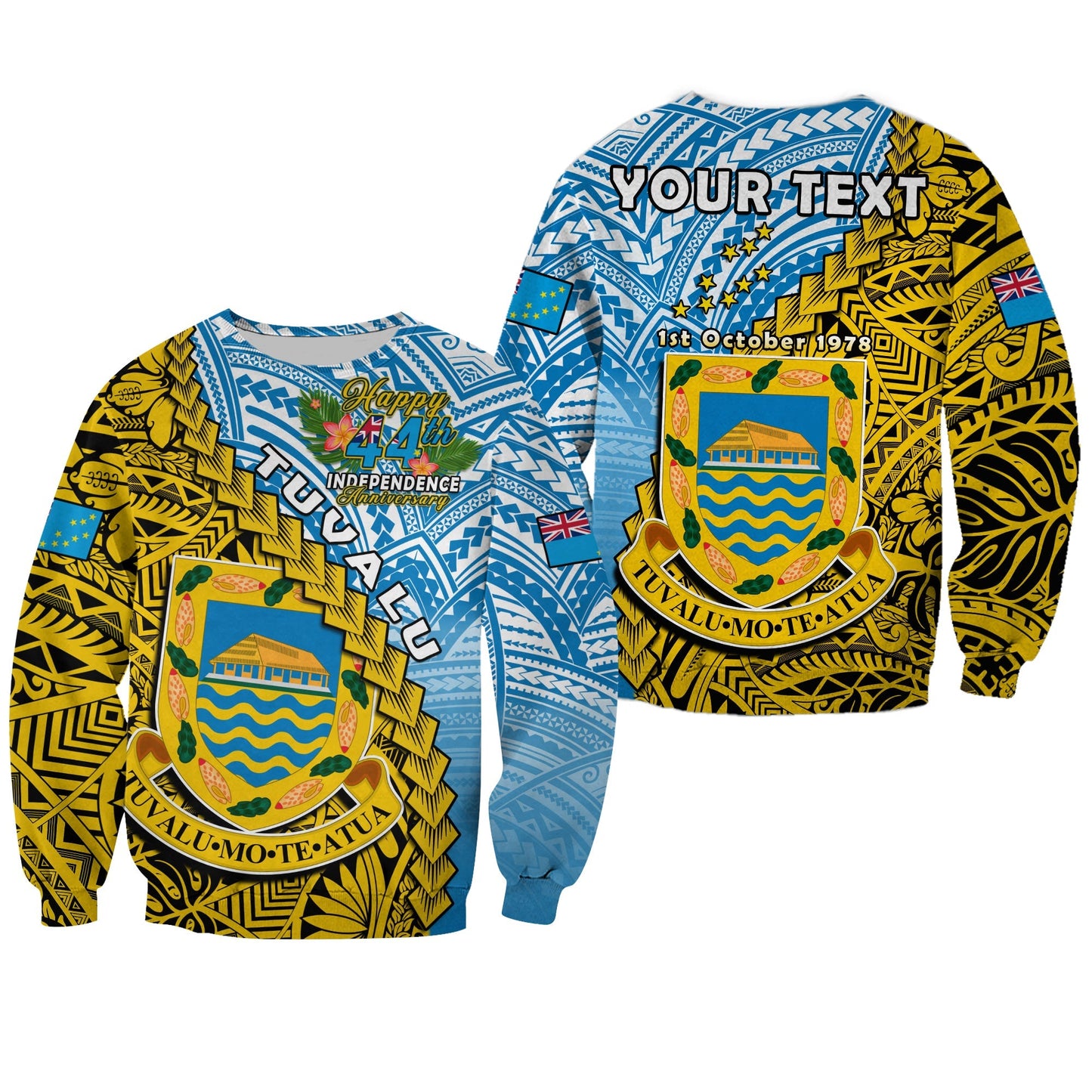 Custom Personalised Tuvalu 1978 Sweatshirt Happy 44th Independence Anniversary Polynesian Pattern