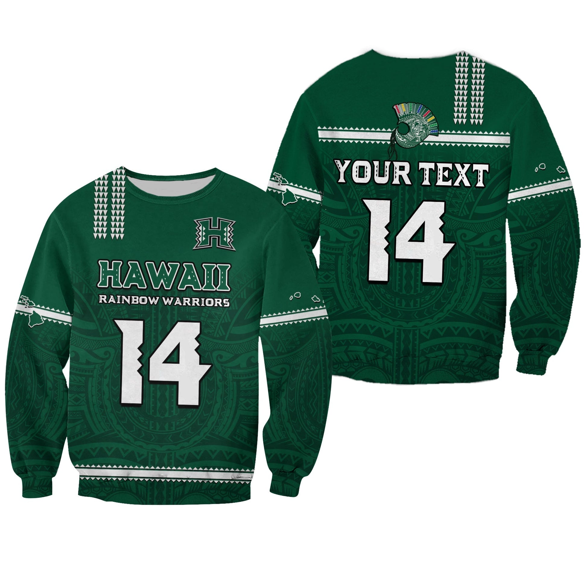 Custom Text And Number Hawaii Football Sweatshirt Kakau Rainbow Warriors Helmet Go Bows