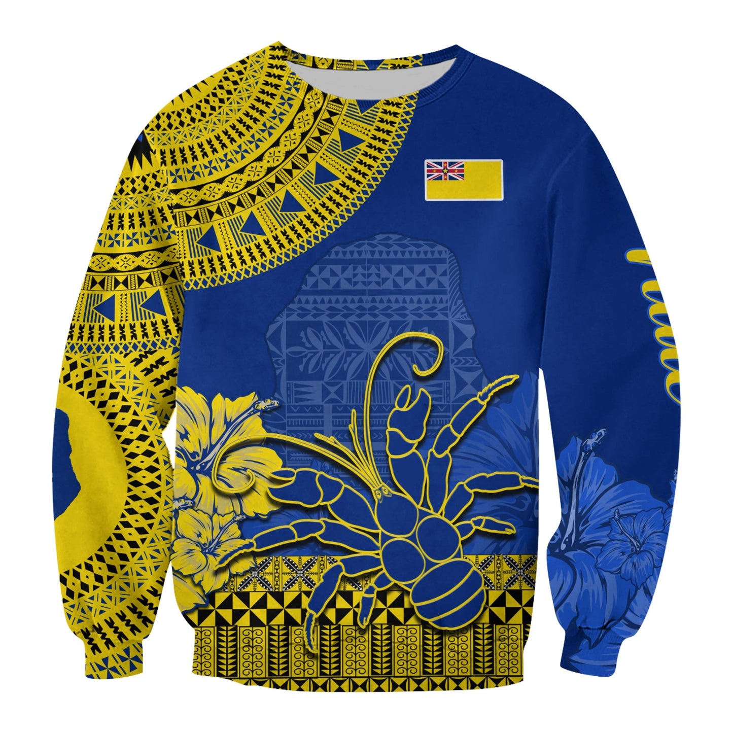 Niue Hiapo Sweatshirt Rock of Polynesia Tapa Niuean Crab Happy Day