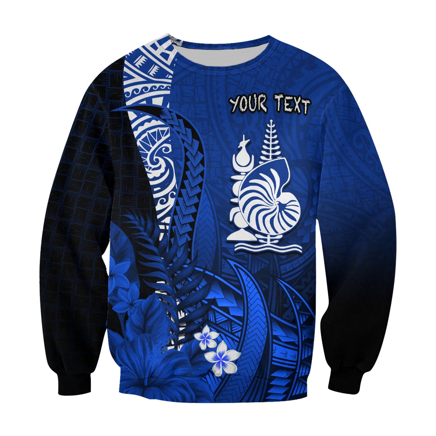 Custom Personalised New Caledonia Sweatshirt Nautilus Blue Polynesian Hibiscus
