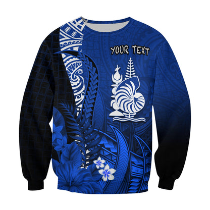 Custom Personalised New Caledonia Sweatshirt Nautilus Blue Polynesian Hibiscus