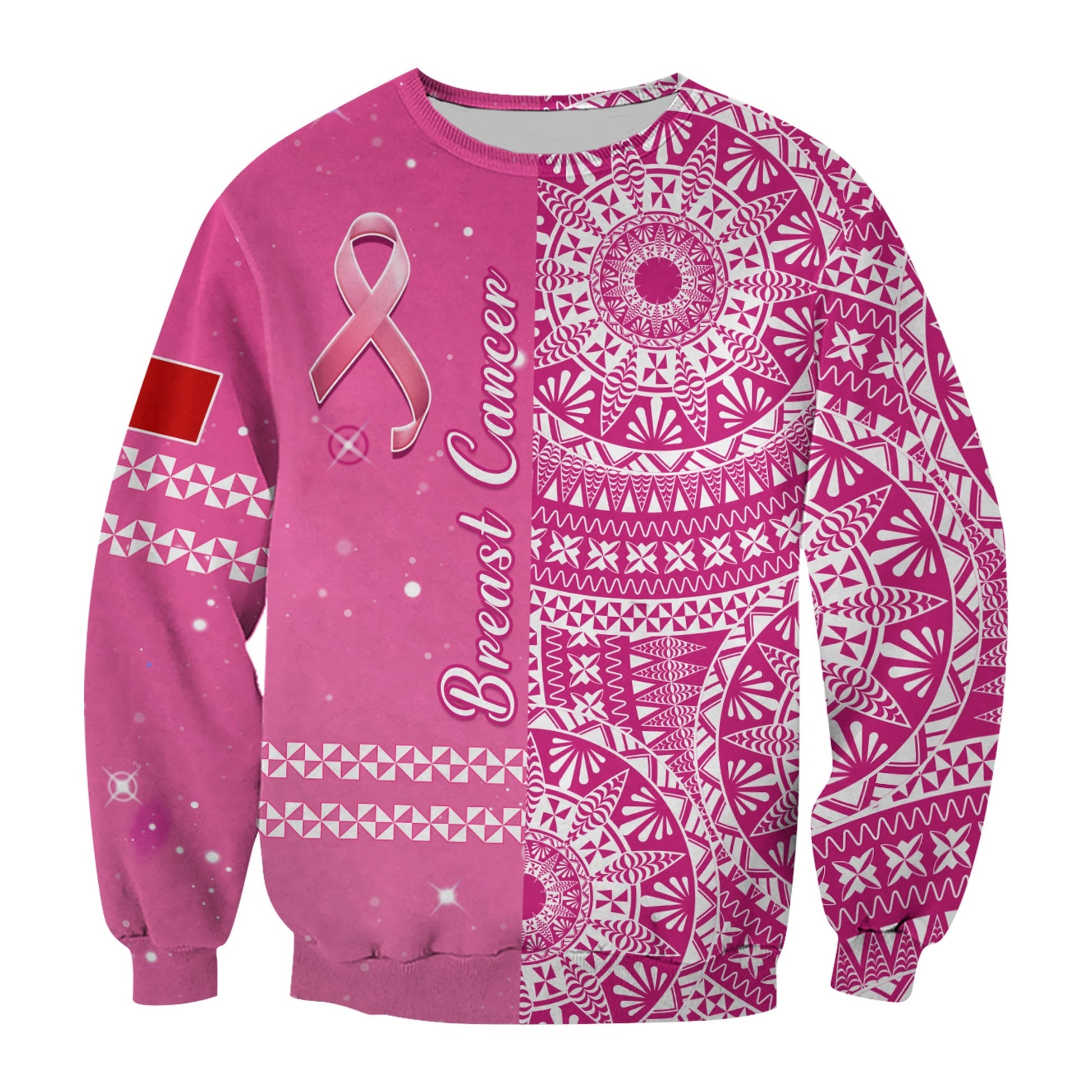 Tonga Breast Cancer Sweatshirt Tongan Ngatu Pattern No One Fights Alone