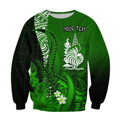 Custom Personalised New Caledonia Sweatshirt Nautilus Green Polynesian Hibiscus