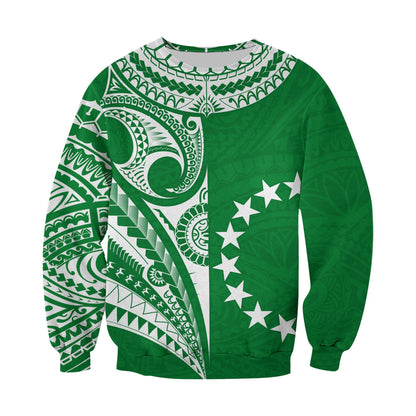 Custom Text and Number Cook Islands Tatau Sweatshirt Symbolize Passion Stars Version Green