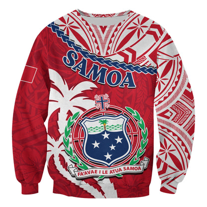 Custom Personalised Samoa Sweatshirt Samoan Coat Of Arms With Coconut Red Style
