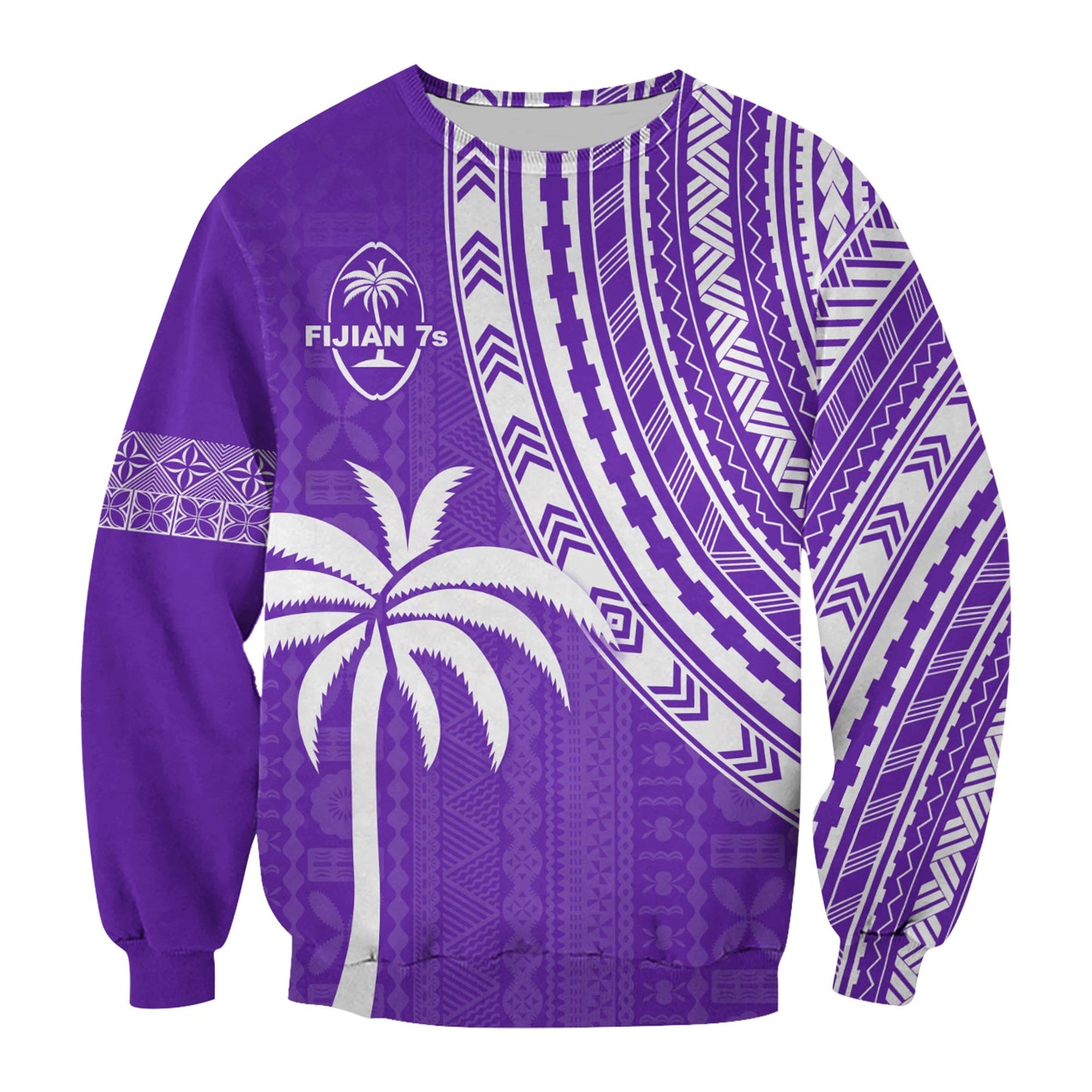 Custom Text and Number Fiji Rugby Sevens Sweatshirt Fijian 7s Tapa Polynesian Purple